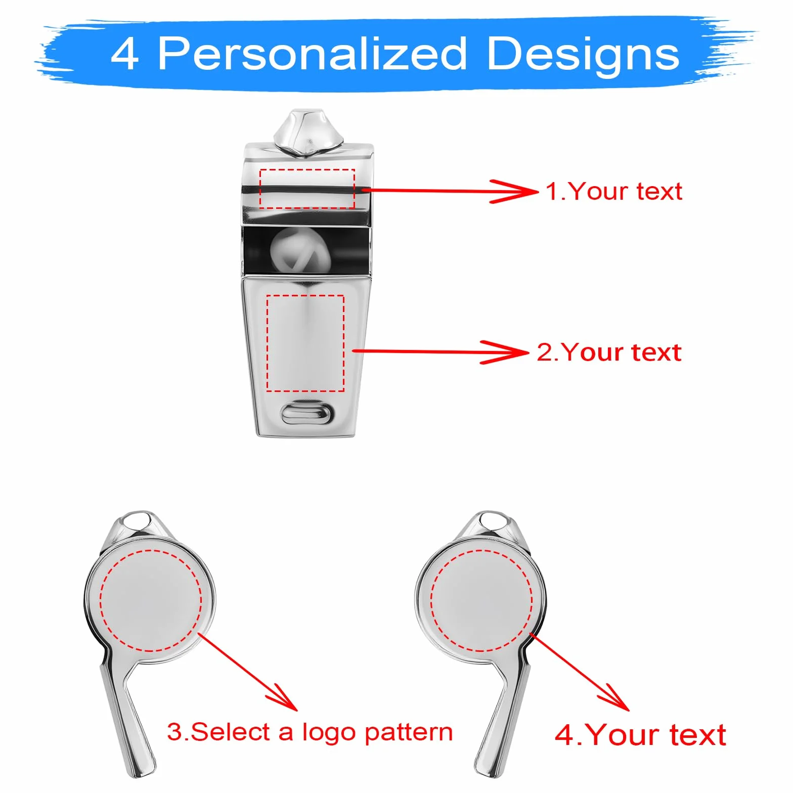 Silbato de Acero Inoxidable Personalizado con Grabado Texto y Logotipo para Árbitro Entrenador