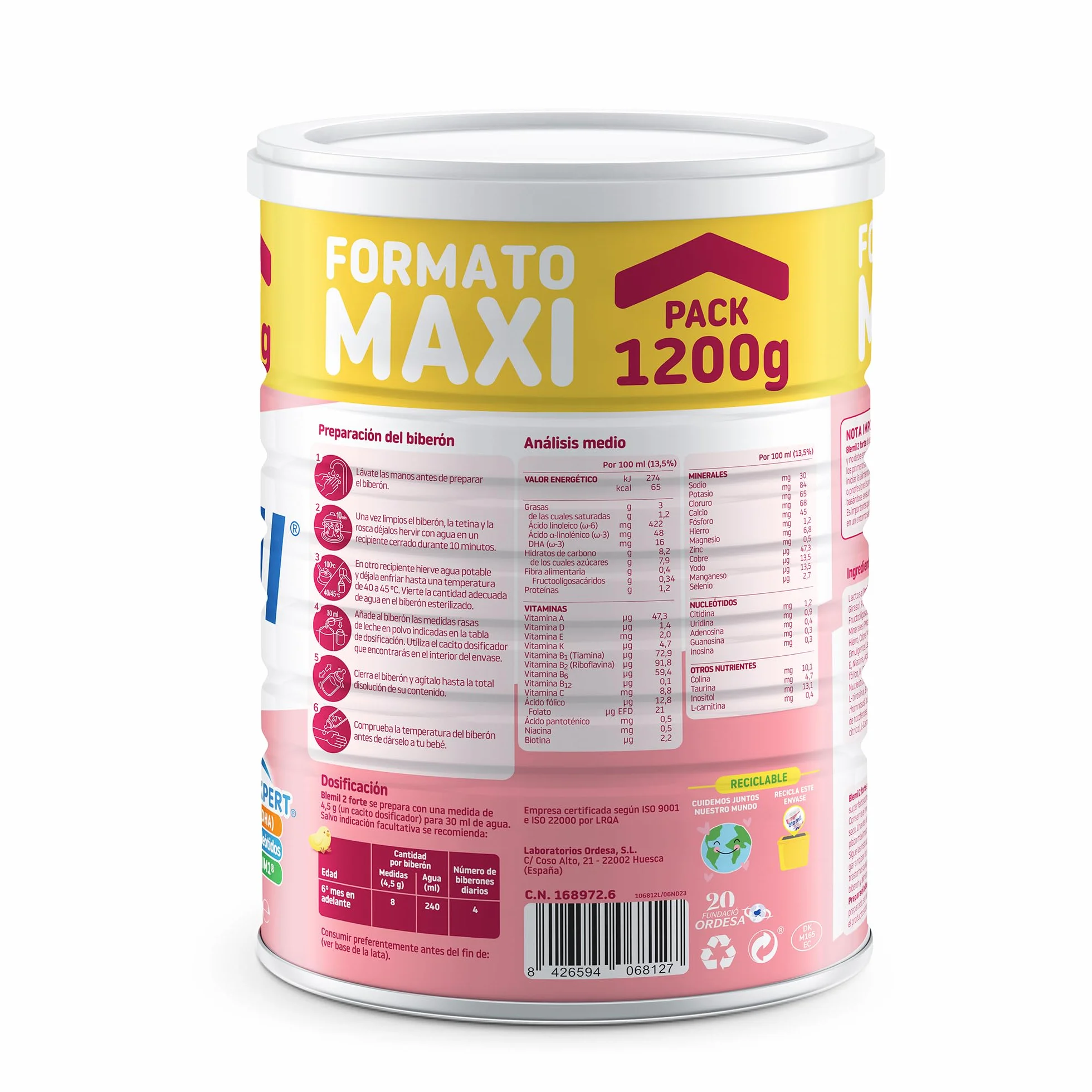 Blemil 2 Forte 3PACK | 3 Botes de 1200g | Leche de Continuación en polvo para Bebé Desde los 6 Meses - Amazon Exclusive