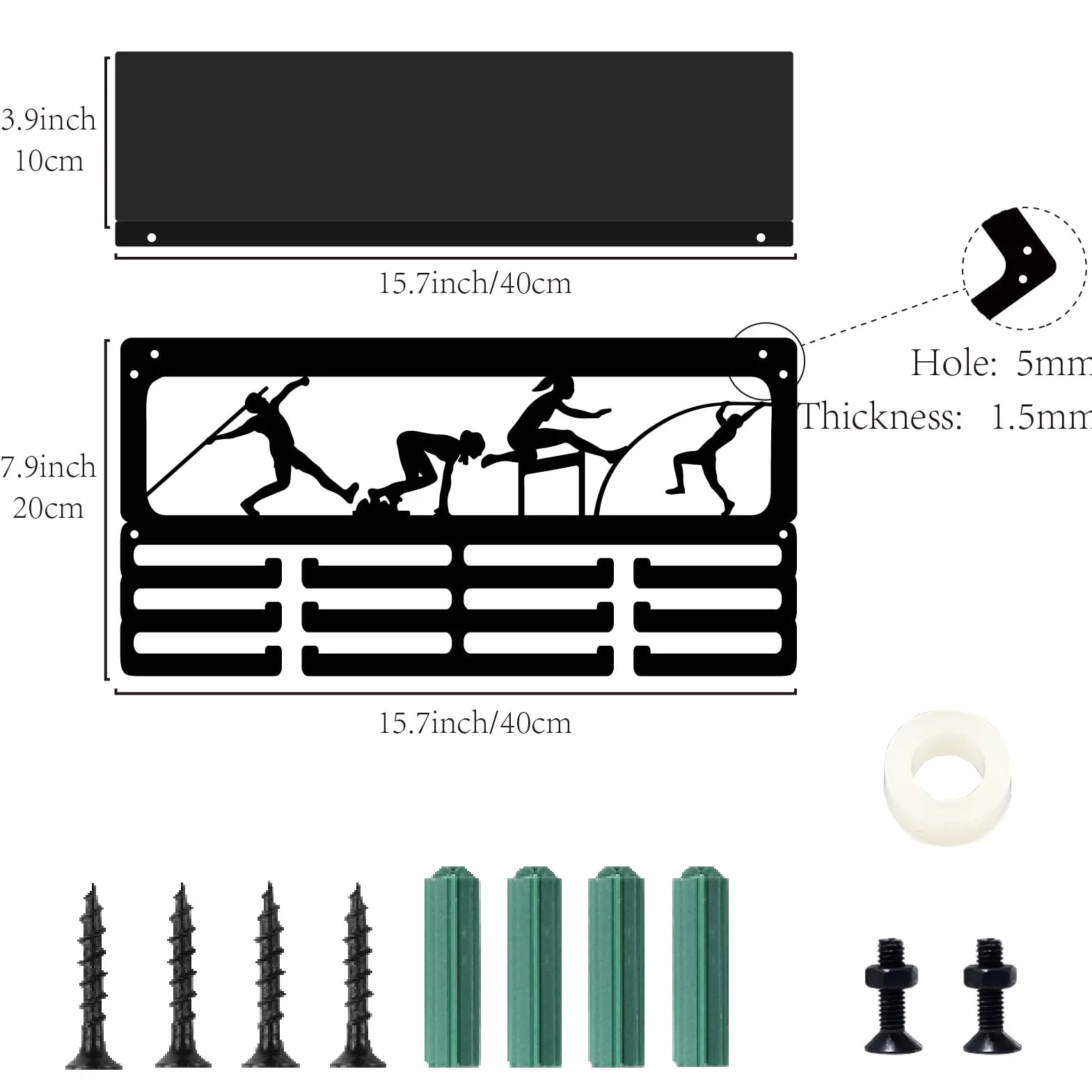 CREATCABIN Colgador de Medallas para Atletismo, Soporte para Trofeos, Estante de Hierro de 3 Niveles, Capacidad 60 Medallas, Marco de Metal Negro para Montaje en Pared