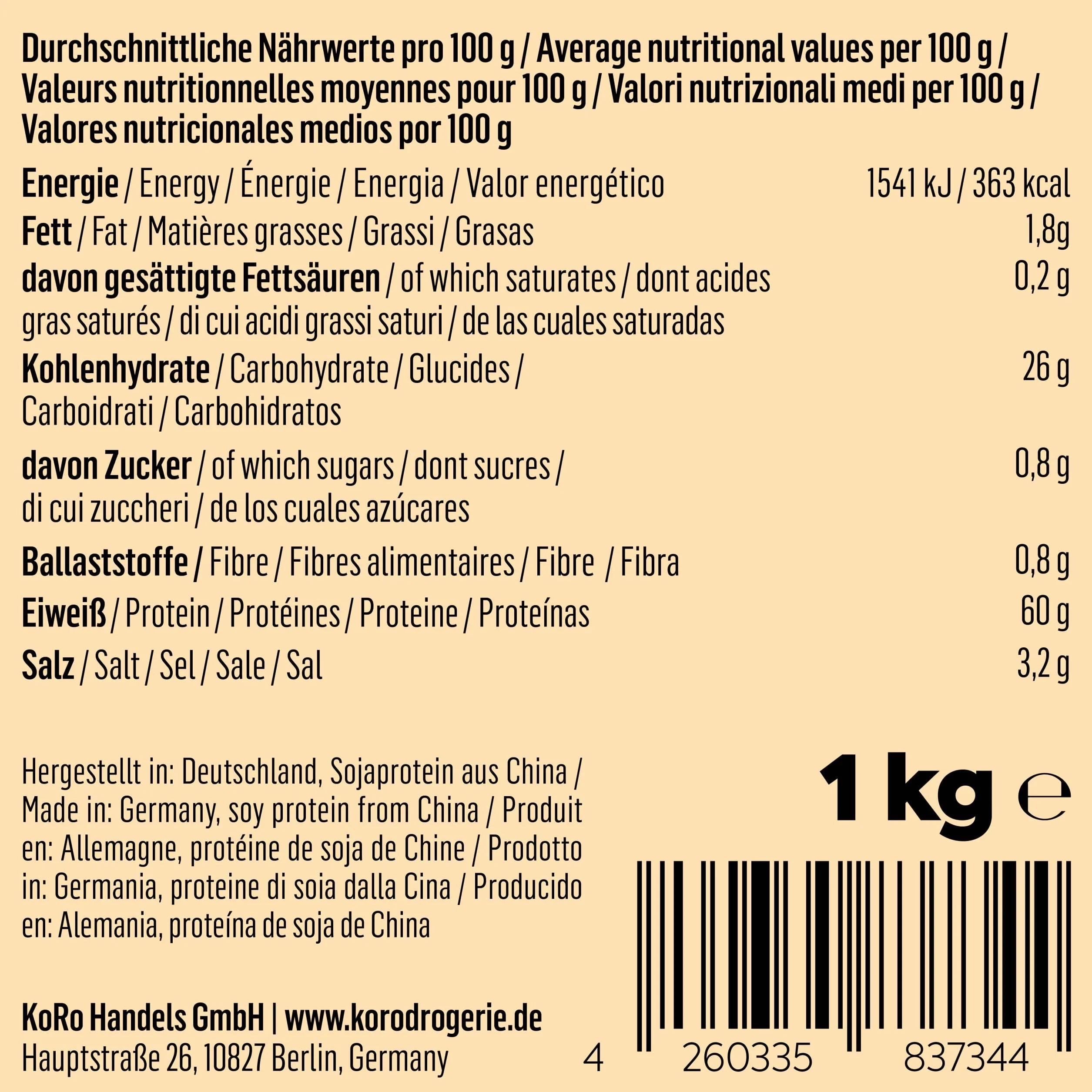 KoRo - Bolitas proteicas de soja 1 kg. Cereales fitness saludables con un 60 % de proteína vegana..