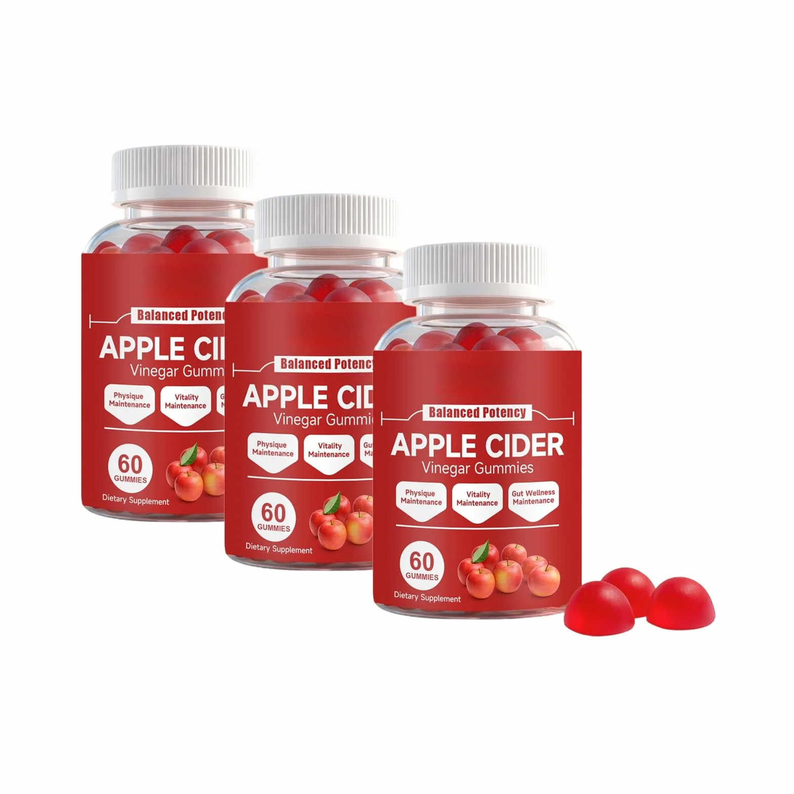 Gomitas De Vinagre Sidra Manzana For Control Del Apetito, Aumento Metabolismo, Alivio La Hinchazón Y Energía - Apoyo Digestivo Masticable, 60 Unidades(3PCS)
