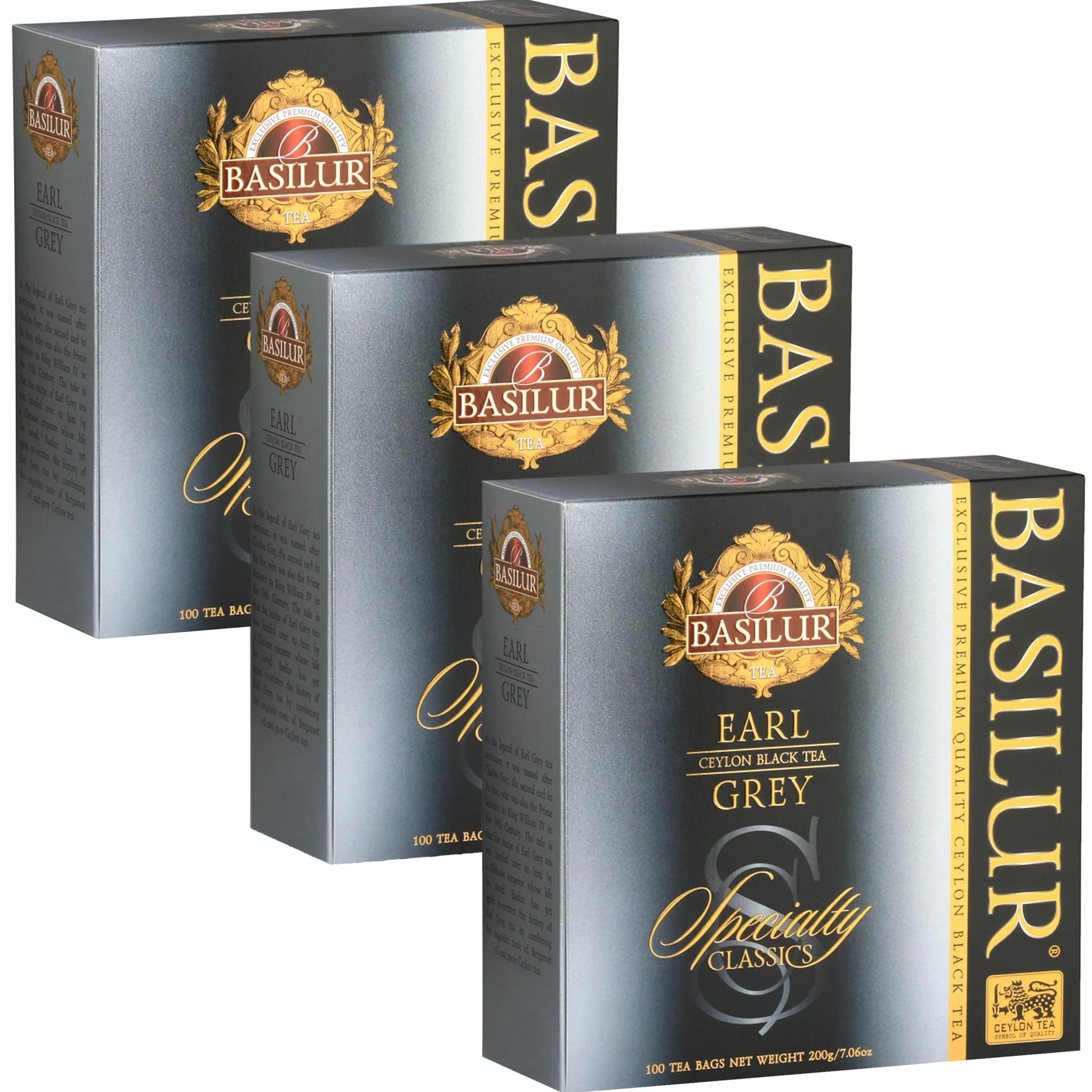 sarcia.eu BASILUR Earl Grey- Té Negro de Ceilán con Aceite de bergamota en bolsitas, 100x2g, 3 Paquetes