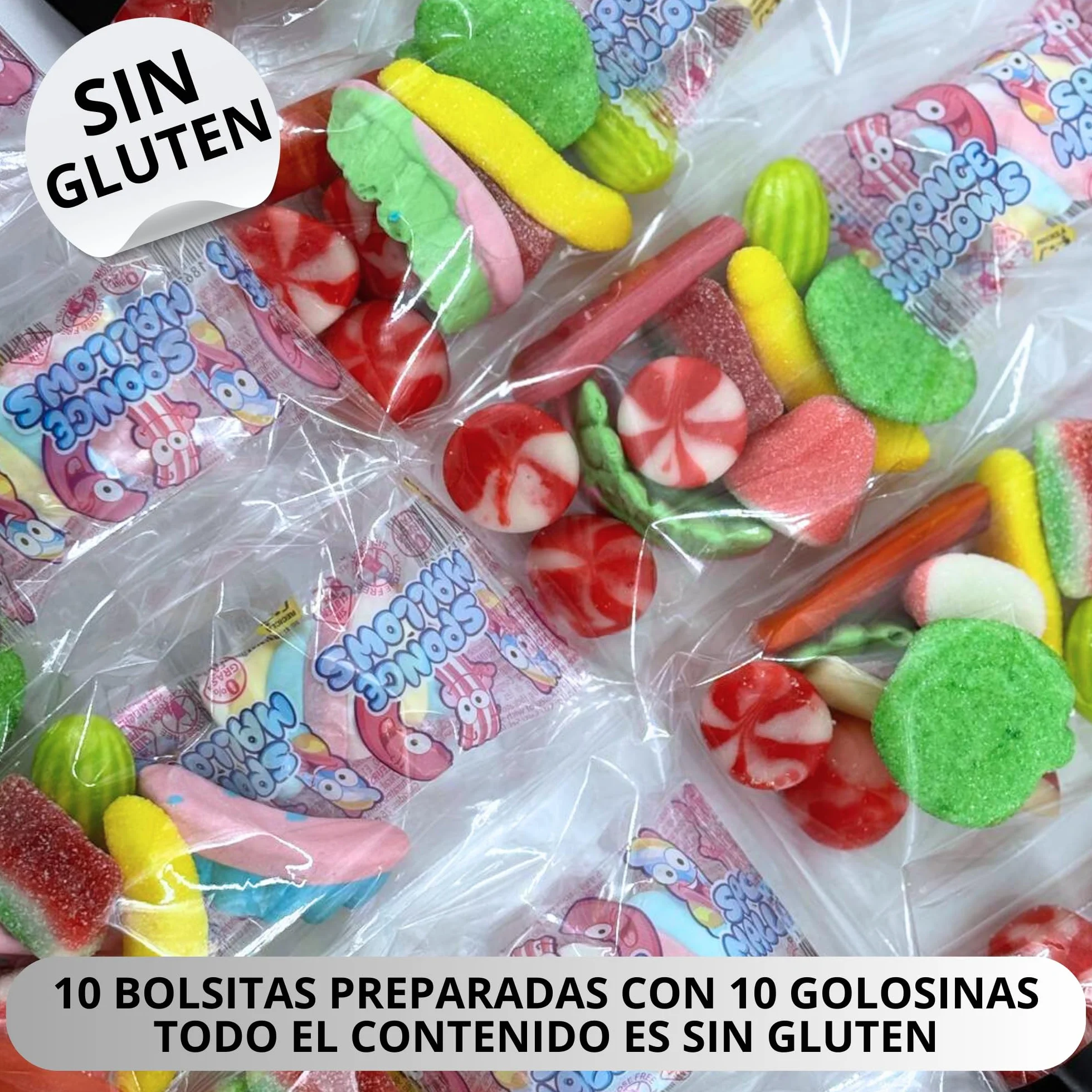 Bolsas Preparadas De Gominolas Variadas / 100 Golosinas en 10 Bolsitas Listas Para Celebración/Detalle de Cumpleaños