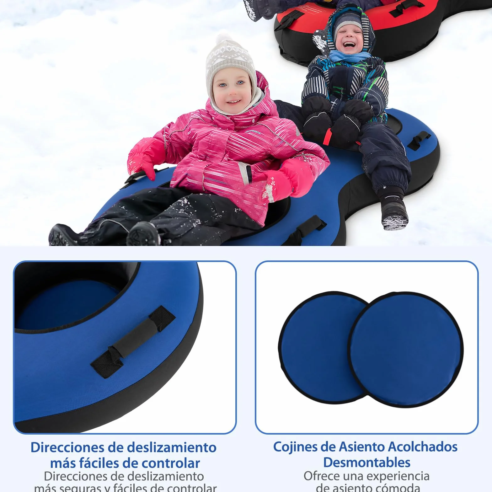 COSTWAY Trineo de Nieve Inflable 200x98 cm, Tubo para 2 Niños y Adultos, Goma