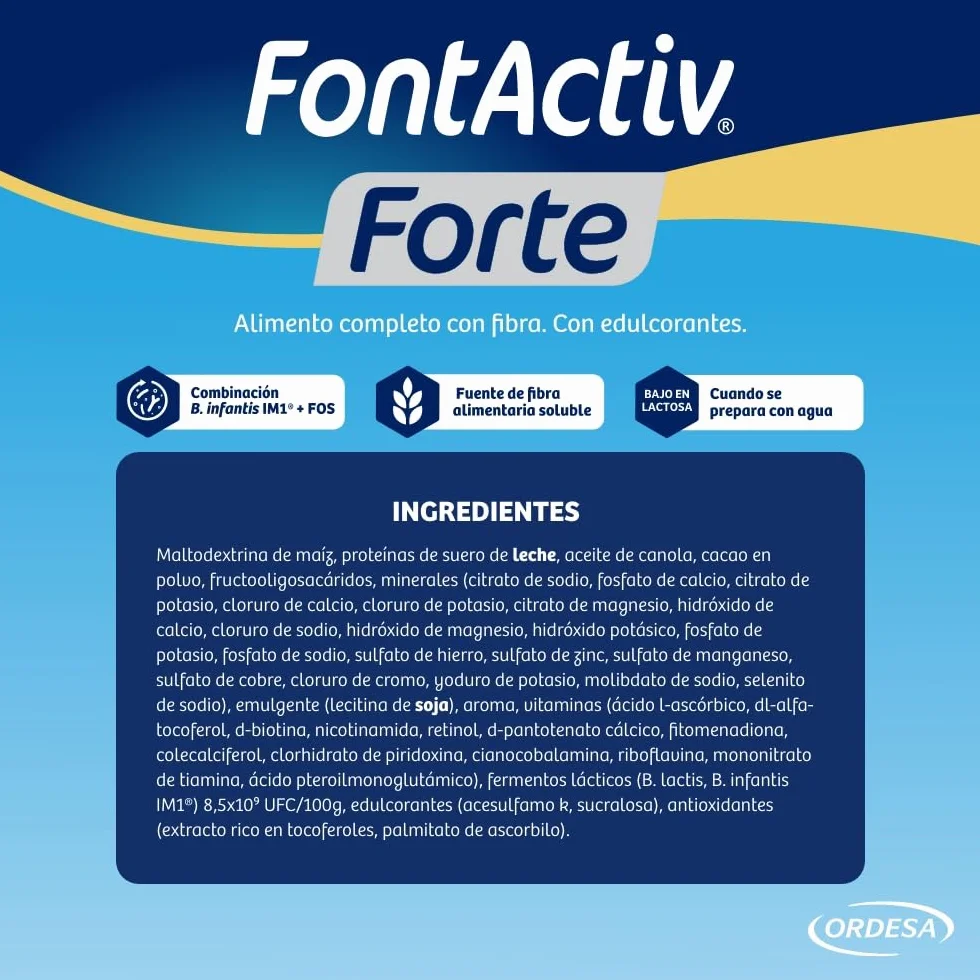 FontActiv Forte ProAction Chocolate | 14 Sobres | Suplemento Nutricional con Fibra para Adultos - 0% Azúcares añadidos