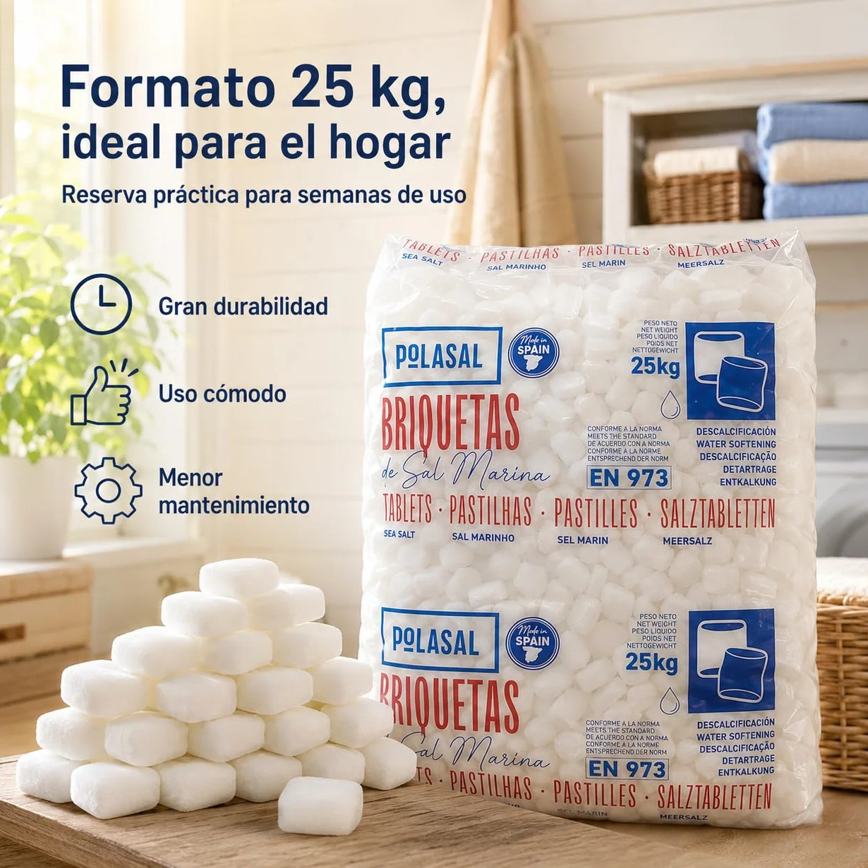 Sal natural en pastillas para descalcificador - Saco de 25 kg