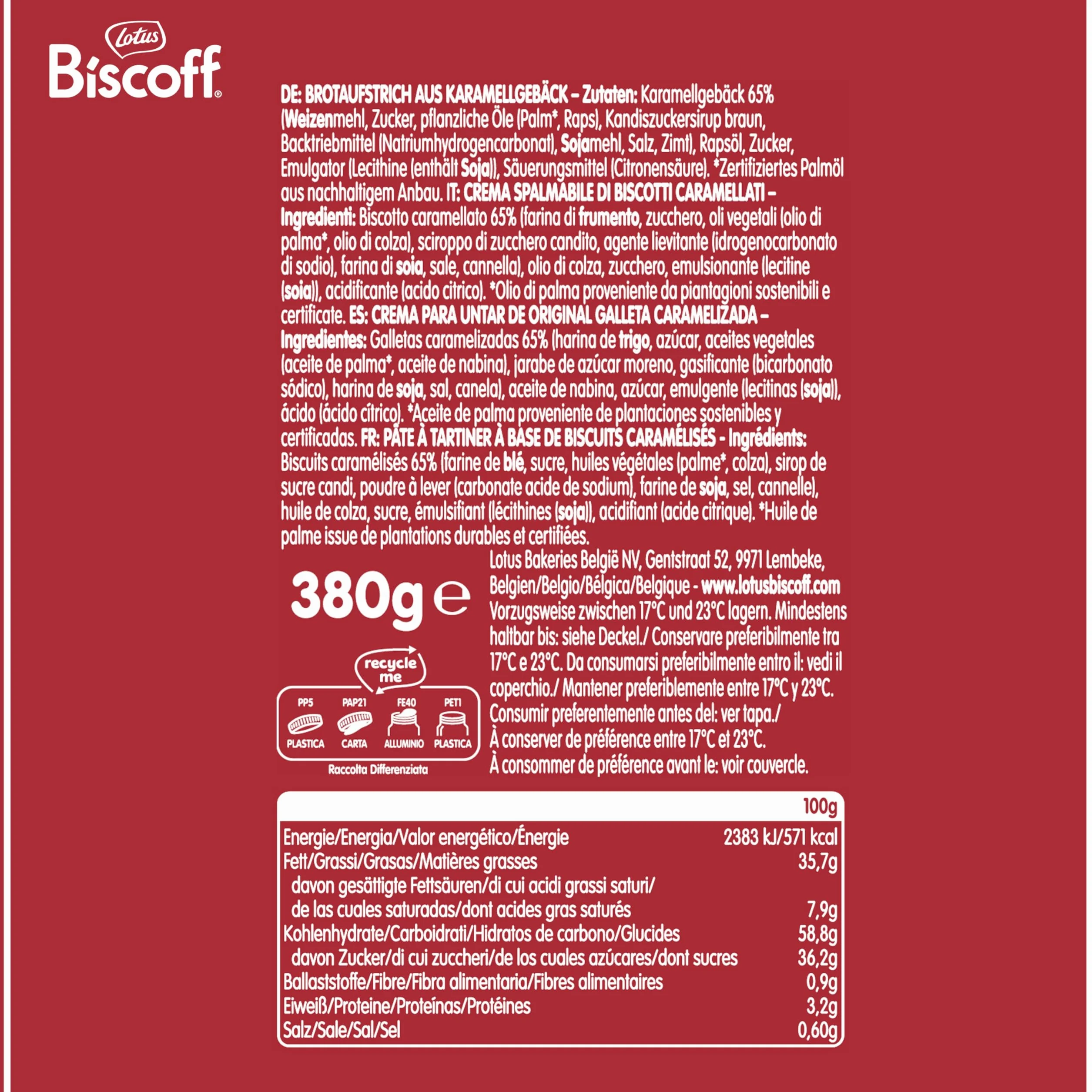 Biscoff Lotus Biscoff | Crema para Untar | Crujiente | Sabor Original Caramelizado | Vegano | Sin Aromas ni Colorantes Artificiales | Tarro PET | 380g