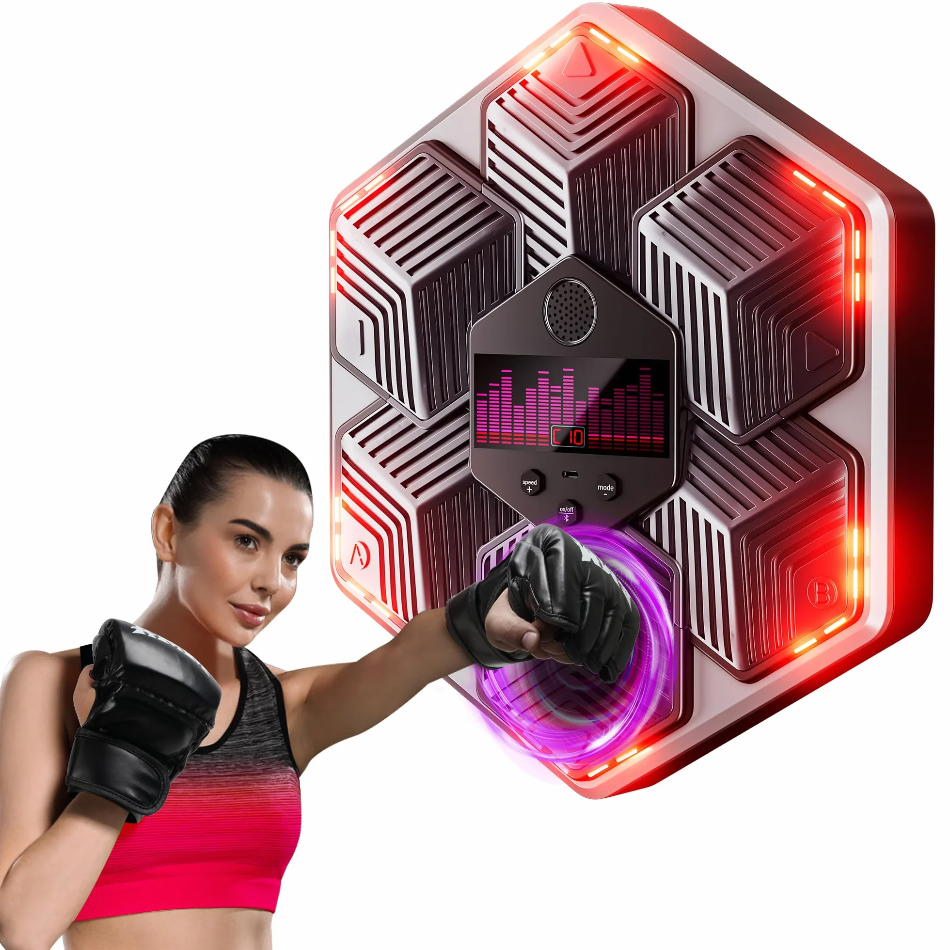 Máquina de Boxeo Musical con Bluetooth, 14 Modos, 16 Velocidades, Recuento Inteligente y Luces