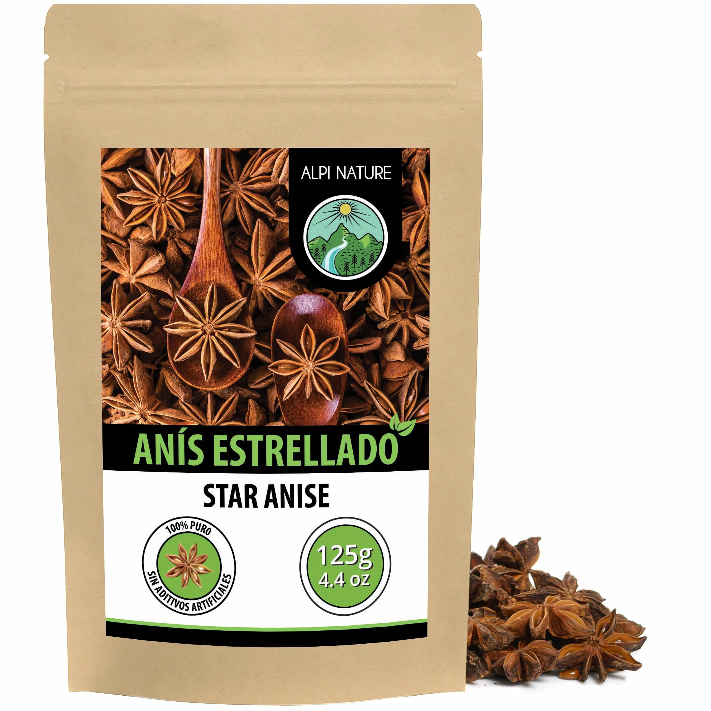 Alpi Nature Anis Estrellado Entero 125g, Vainas de Anís Estrellado para Cocinar y Vino Caliente