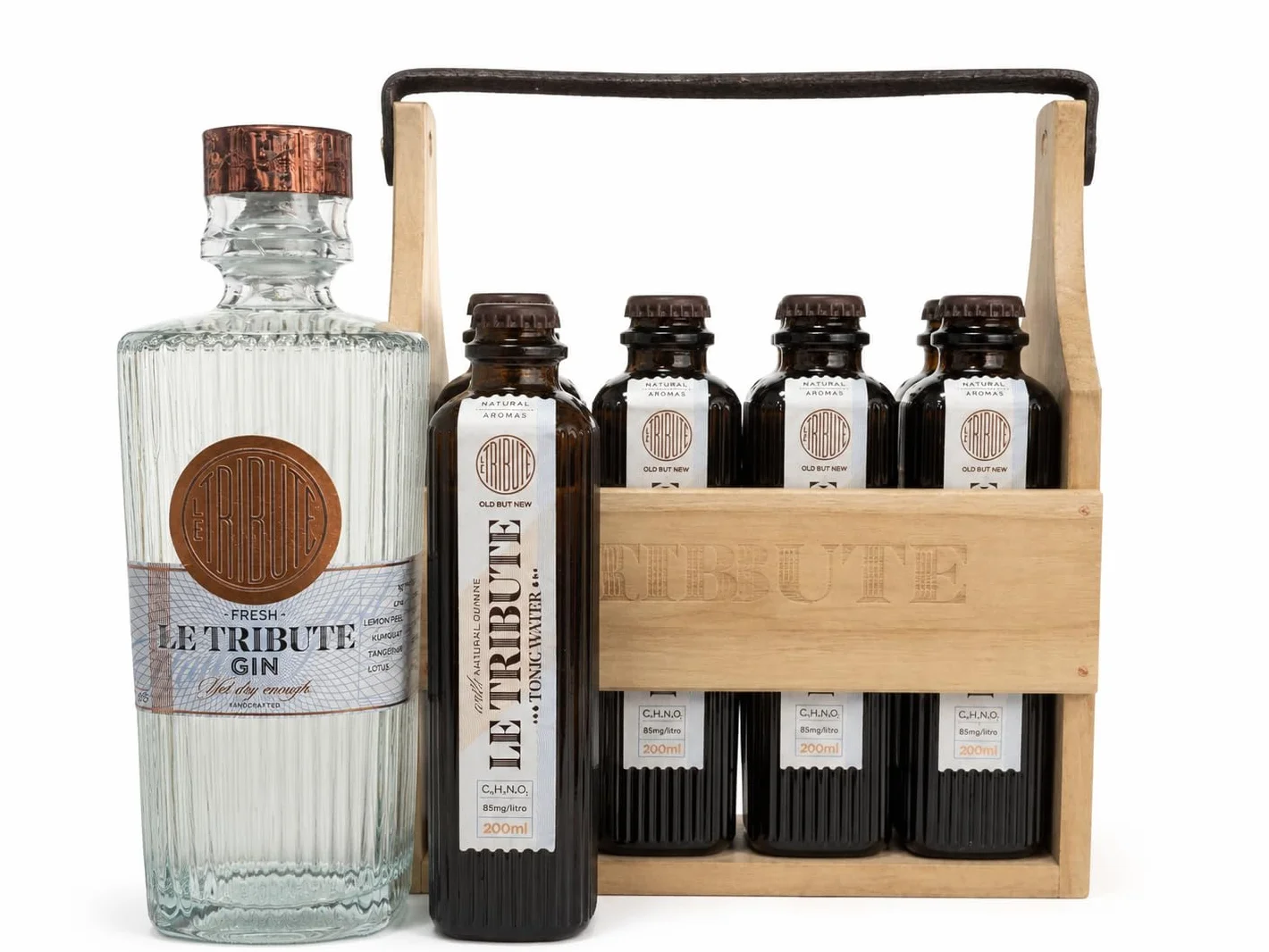 Pack Premium Le Tribute Gin con Caja de Madera y 6 Tónicas de Regalo | Estuche Gourmet para Regalo-MYSECRETWINE-
