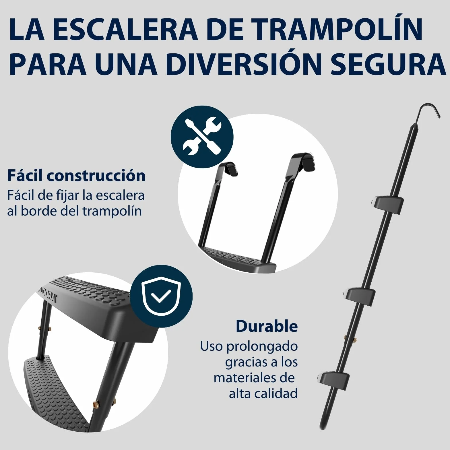 HUDORA Escalera Universal Antideslizante para Trampolines - Altura Ajustable con Peldaños Anchos, Resistente UV