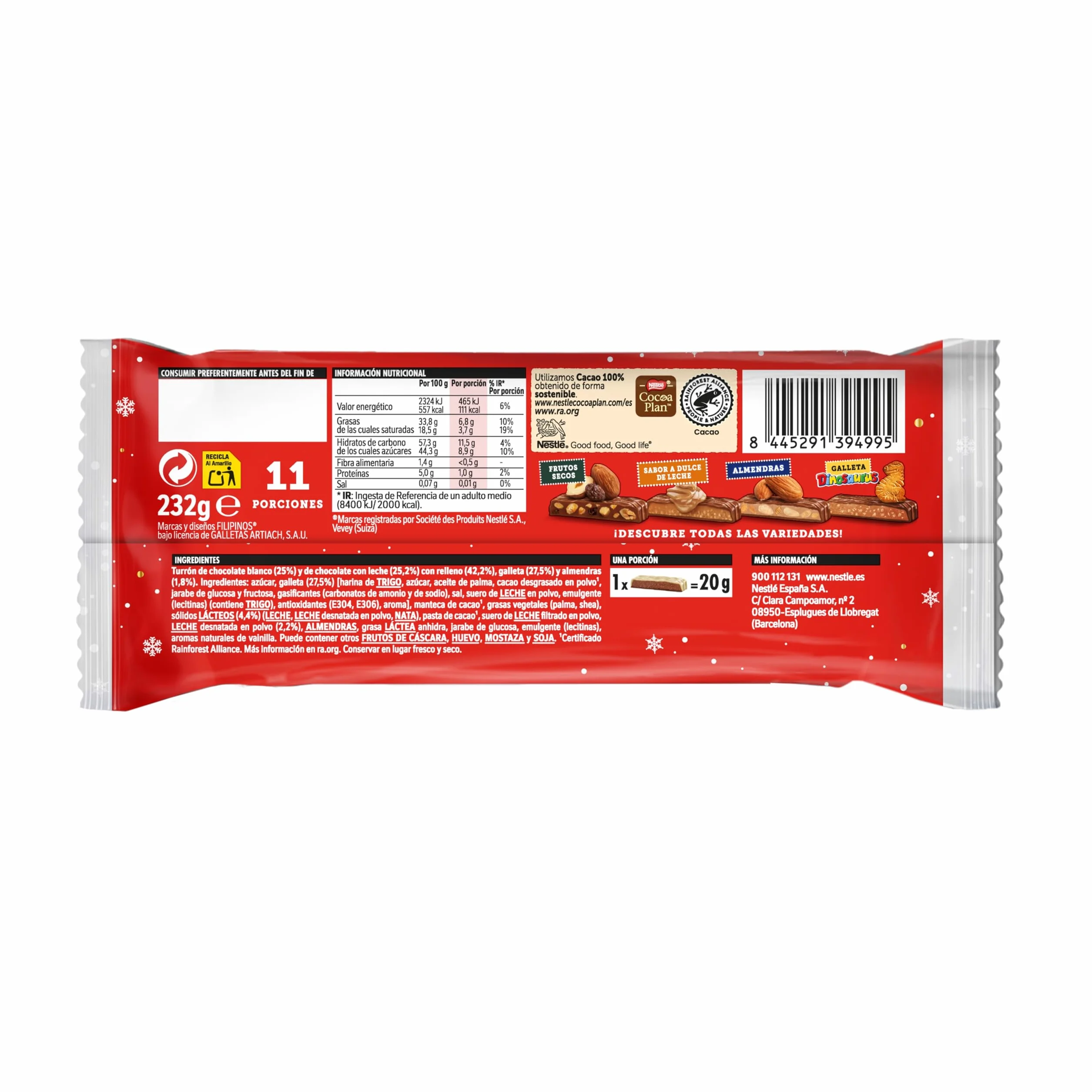 NESTLÉ Extrafino Turrón de chocolate blanco con relleno Galleta Filipinos 232g