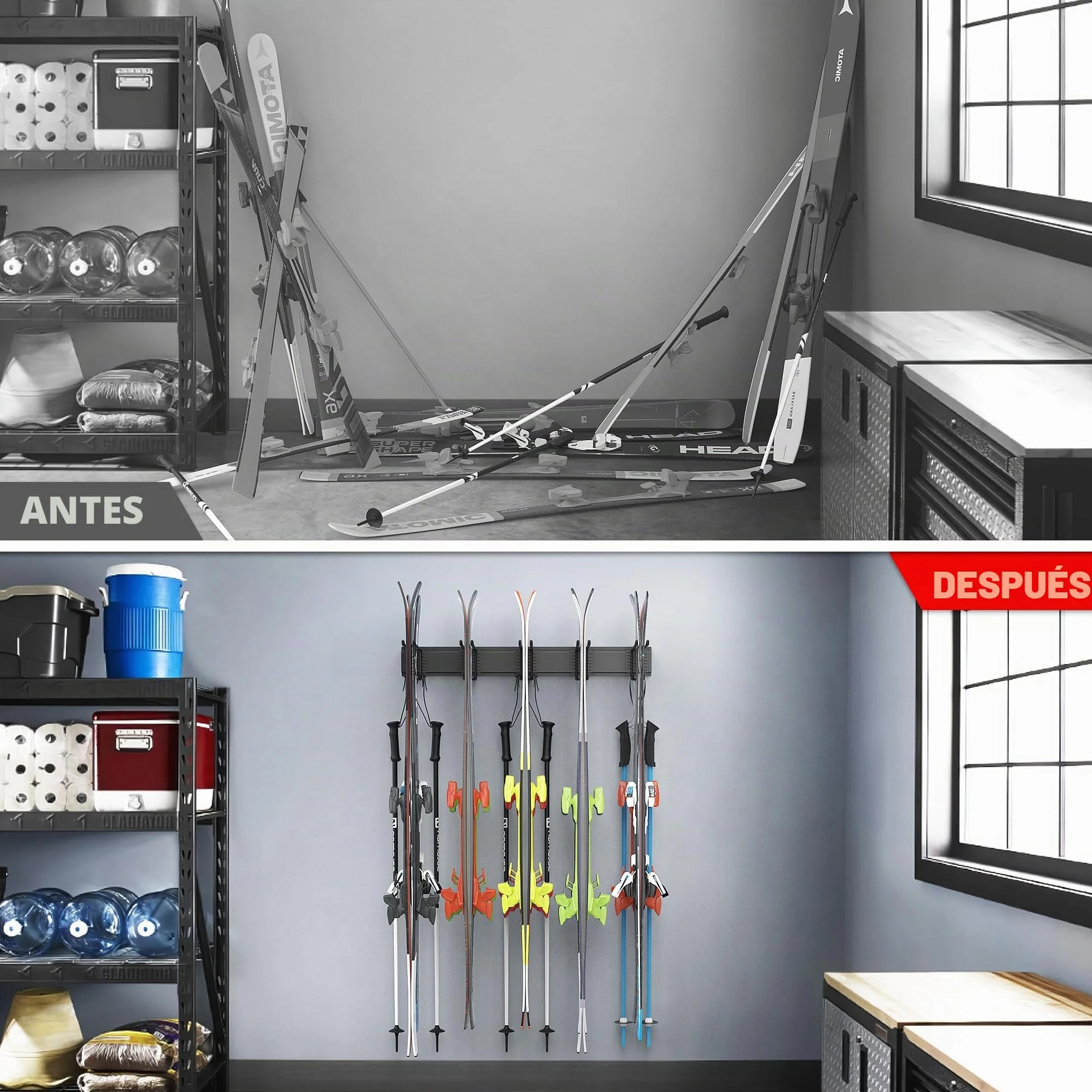 Ultrawall Soporte de esquís montado en la pared para sistema organizador de garaje, 10 pares, 300 libras