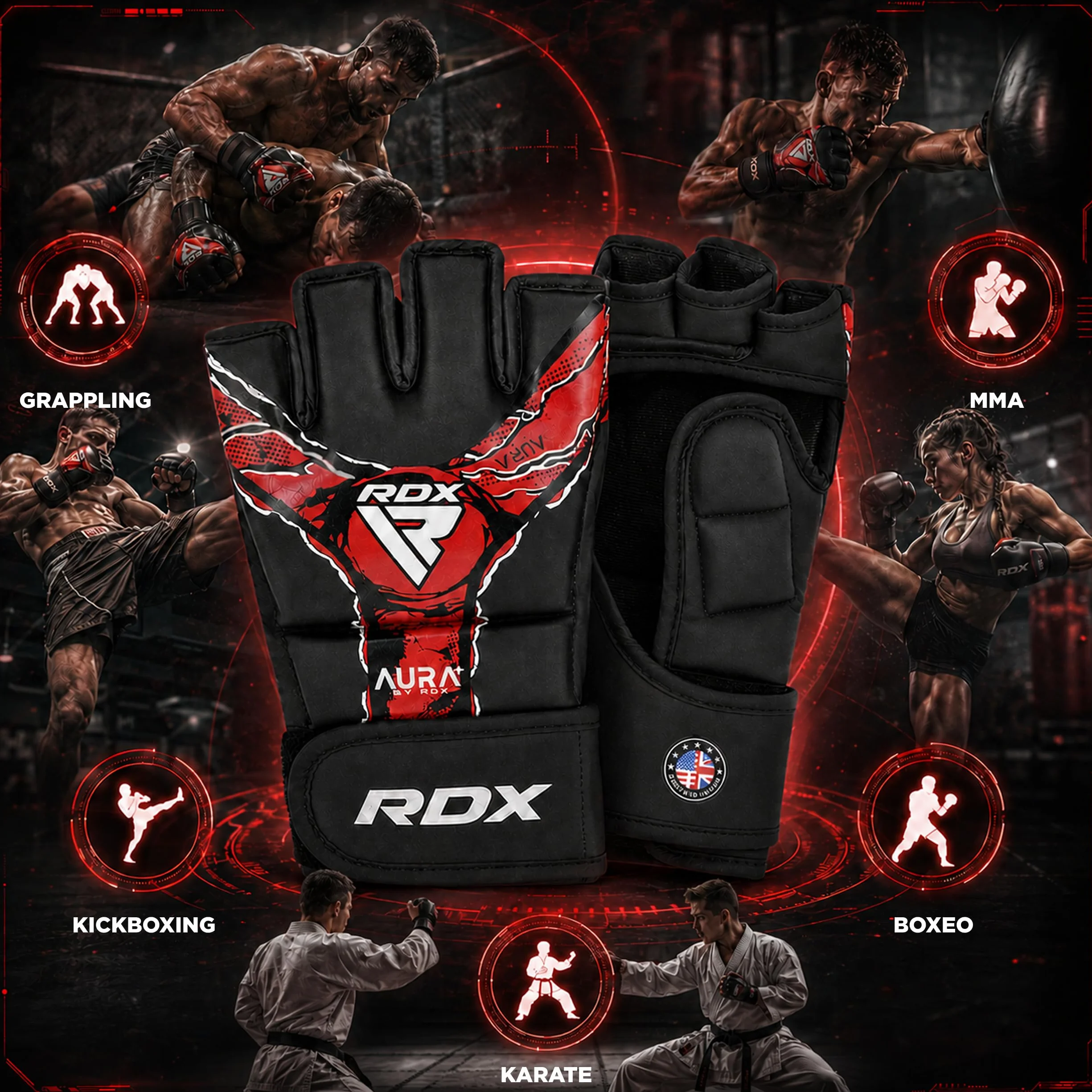 RDX Aura Plus F-17 Guantes de MMA de Cuero con Protección Reforzada para el Pulgar