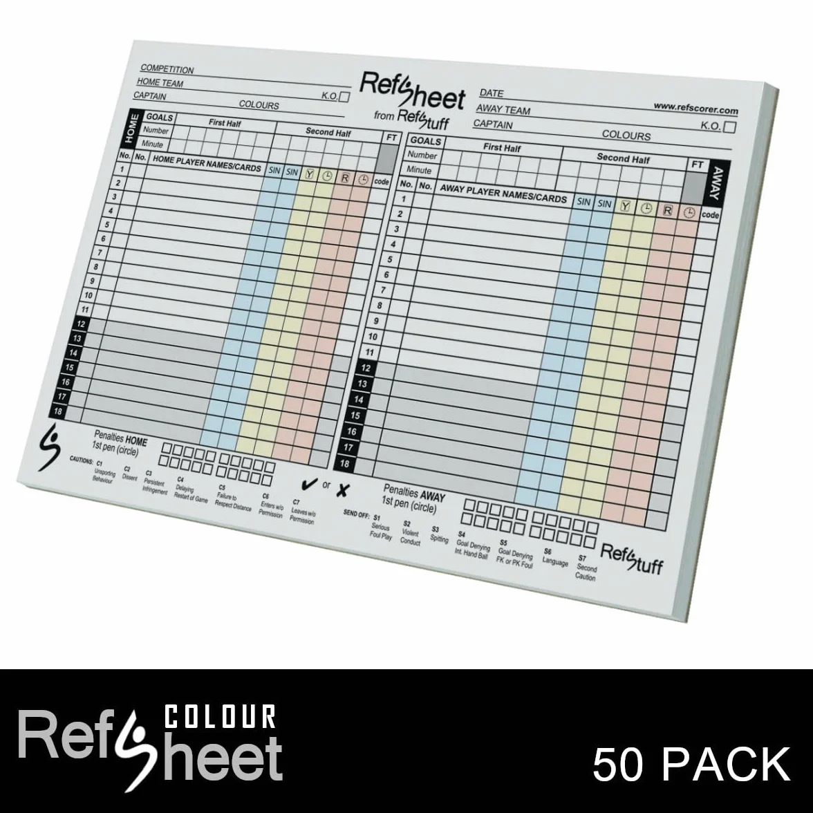 Hojas de puntuación de árbitro de fútbol RefSheet (paquete de 50)