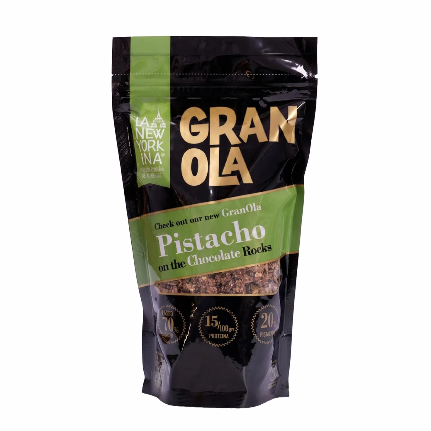 La Newyorkina Granola Pistacho On The Chocolate Rocks 275g Con Pistacho y Chocolate mínimo 70%