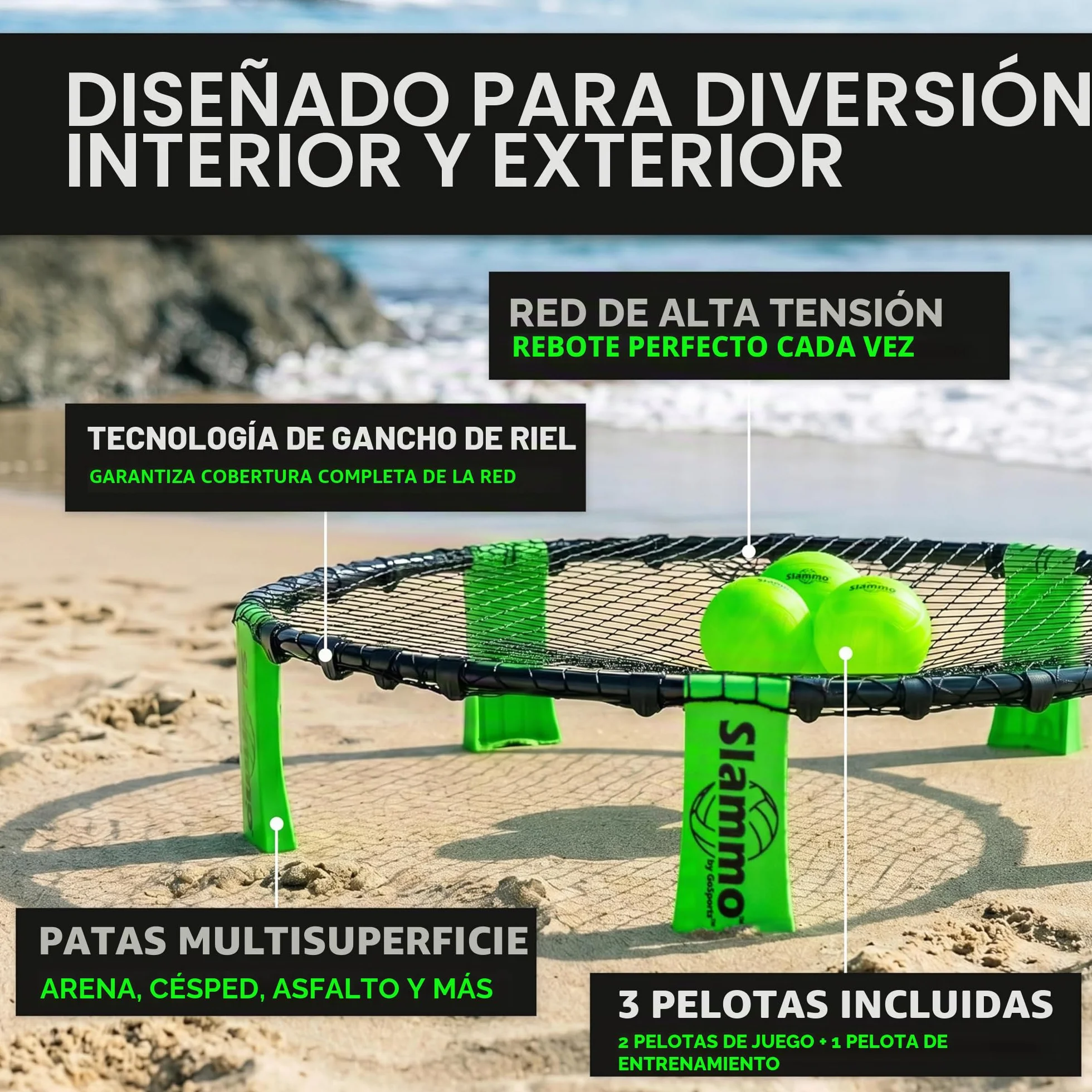 GoSports Slammo Game Set Juego de Red Redonda para Césped al Aire Libre Playa y Portón Trasero