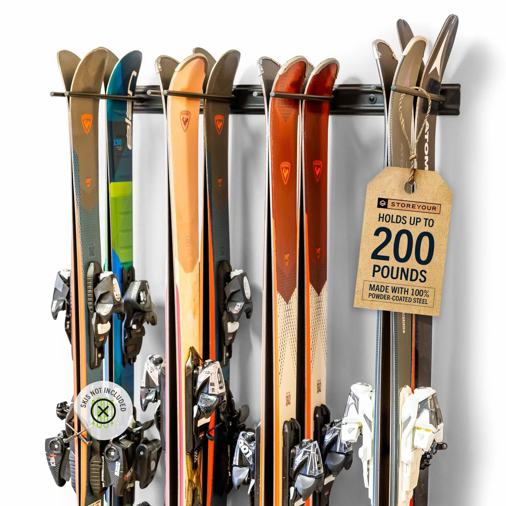 StoreYourBoard Bastidor para guardar esquís en la pared, capacidad para 8 pares, soporte de acero, Negro