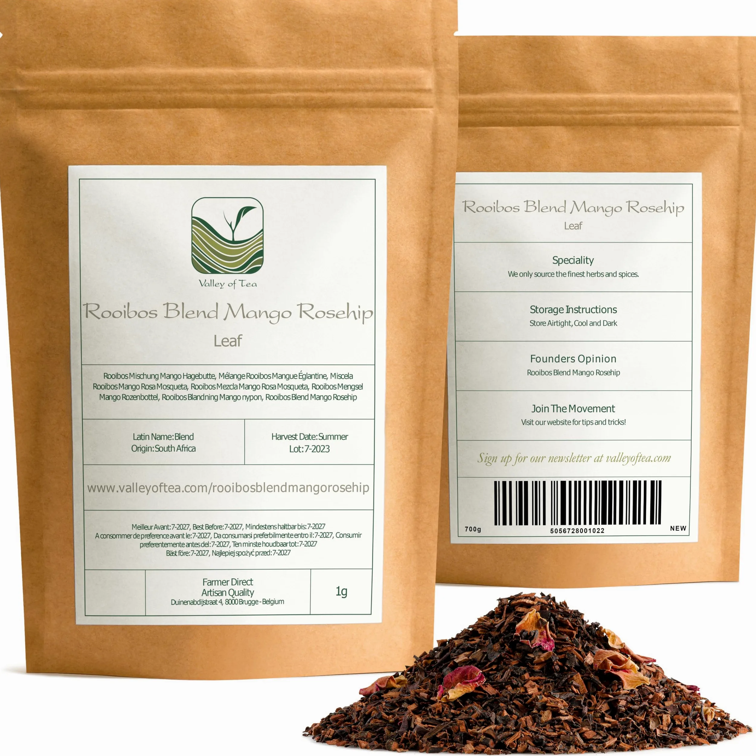 Rooibos Mango Escaramujo Mezcla - Redbush Afrutado Hoja Suelta Sudáfrica | combina sabor tropical dulce con notas ácidas perfectas para infusión fría o caliente