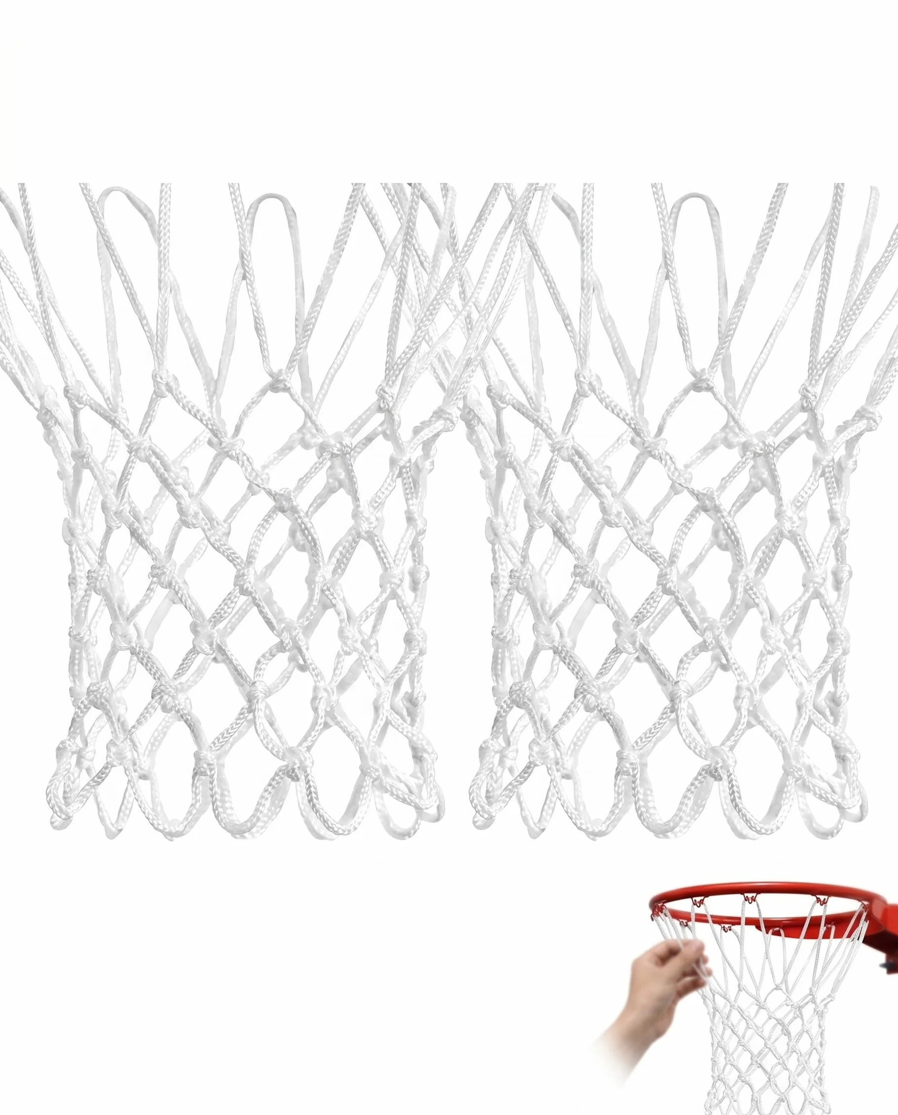 Red de Baloncesto 2 Piezas, Blanco, Tamaño Estándar 12 Bucles, Reemplazo Universal para Canasta y Aro Interior Exterior