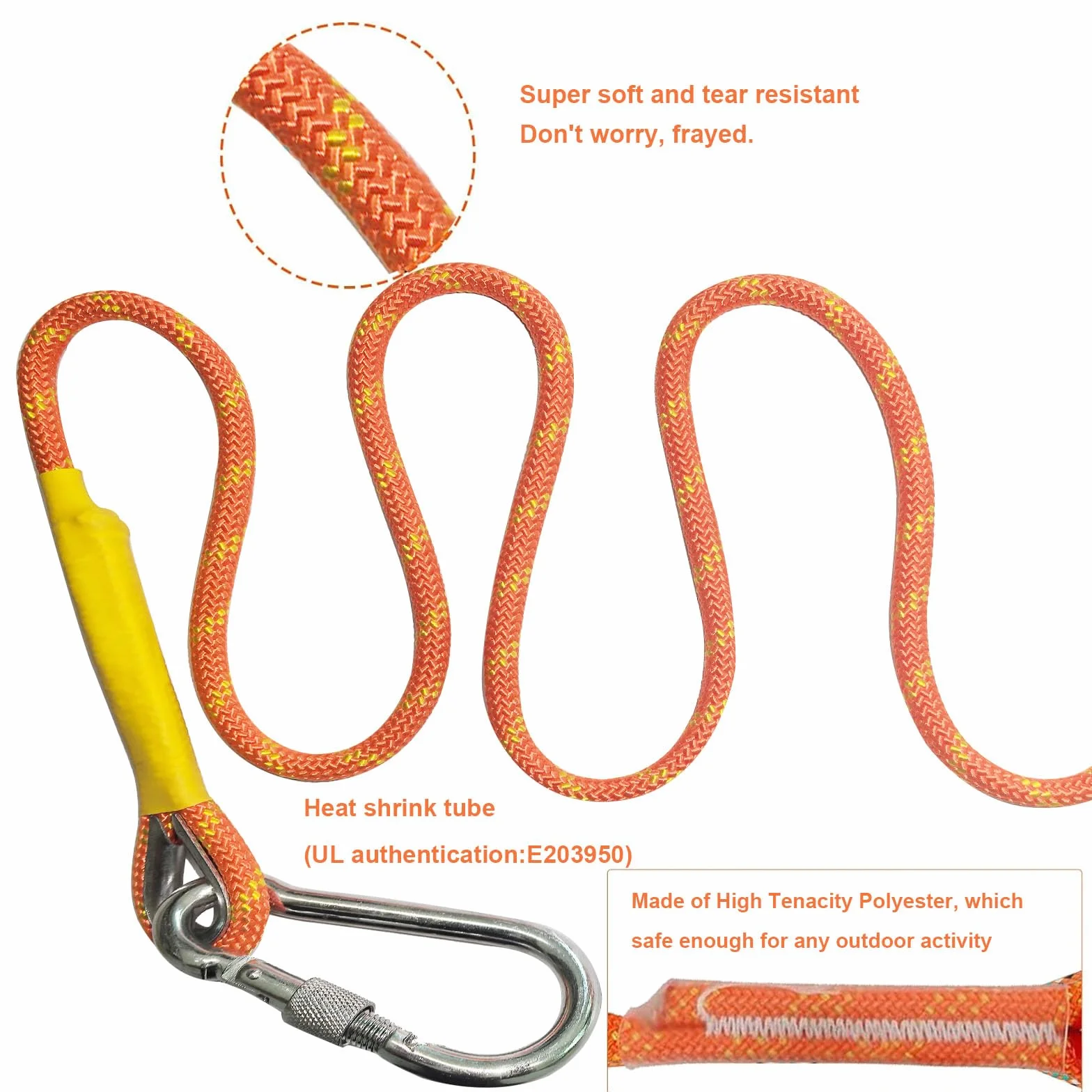 Cuerda de Escalada 8mm 2m Estática con Mosquetones para Alpinismo Camping Naranja