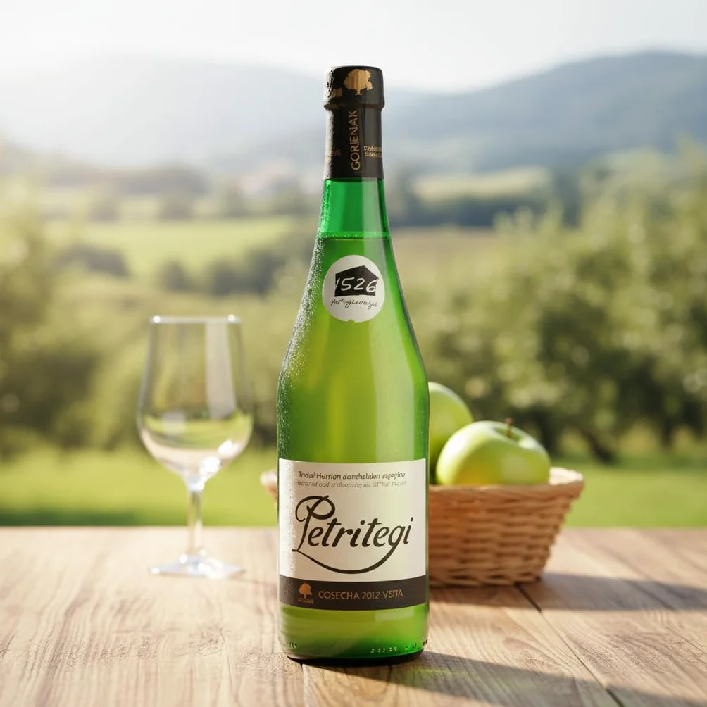Petritegi Gorenak 12 Botellas de 75 cl – Sidra Natural con Tapón Escanciador, Elaborada con Mezcla de Manzanas Sidreras, Sabor Auténtico y Fresco, 6% Vol.