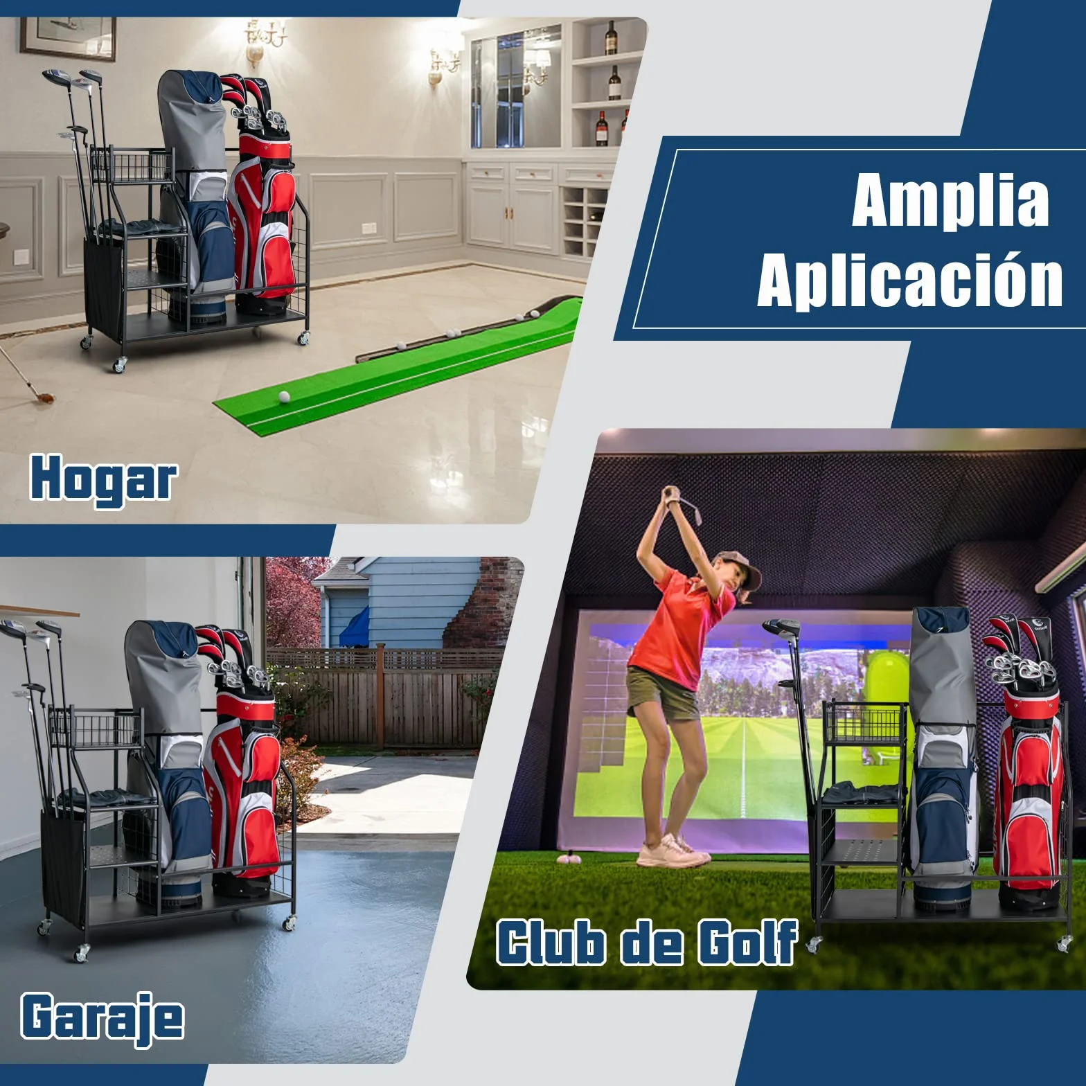 COSTWAY Estante de Almacenamiento para Bolsa de Golf con Ruedas Bloqueables