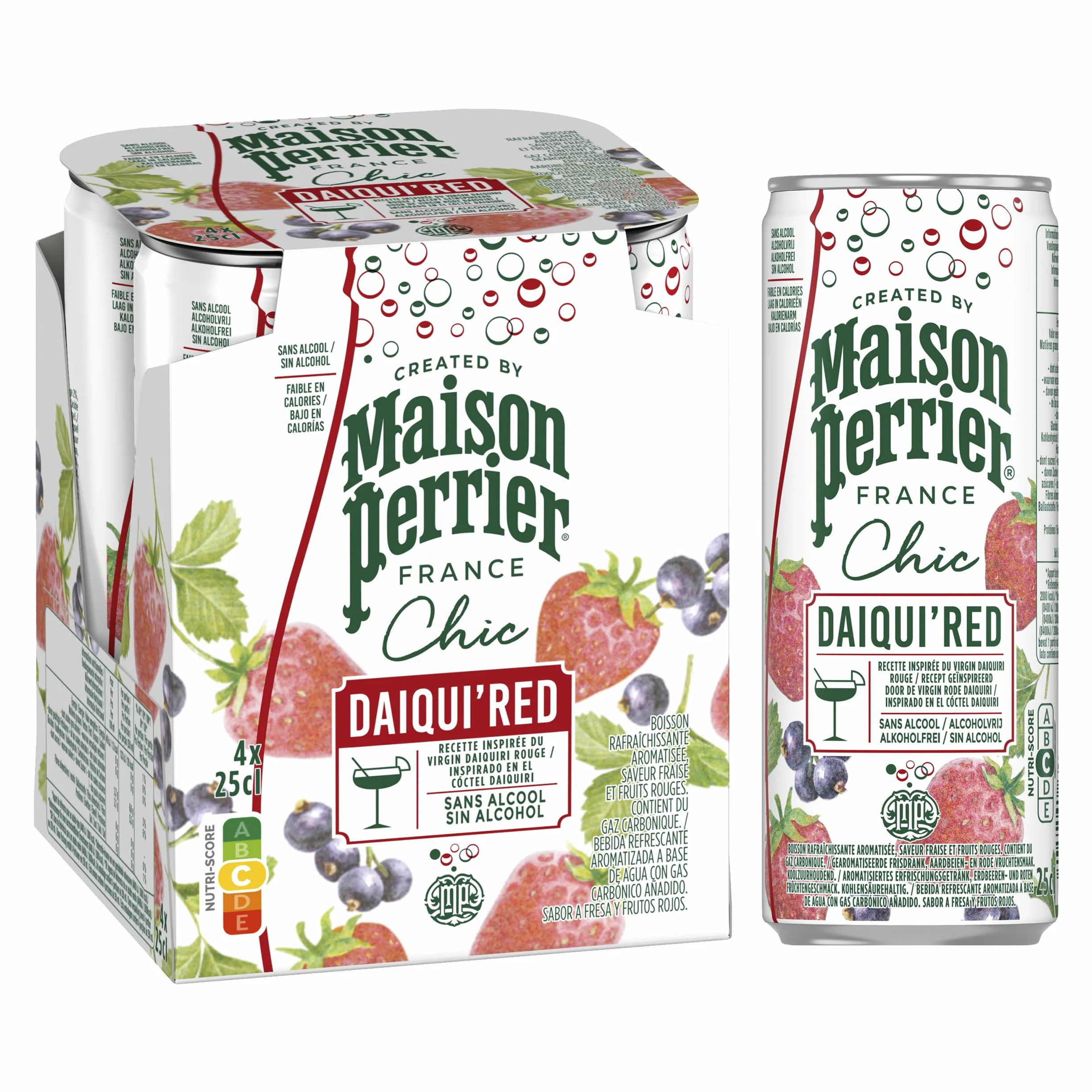 MAISON PERRIER CHIC Daiqui'red, cóctel sin alcohol, 6 packs de 4 x 25cl, 24 Latas