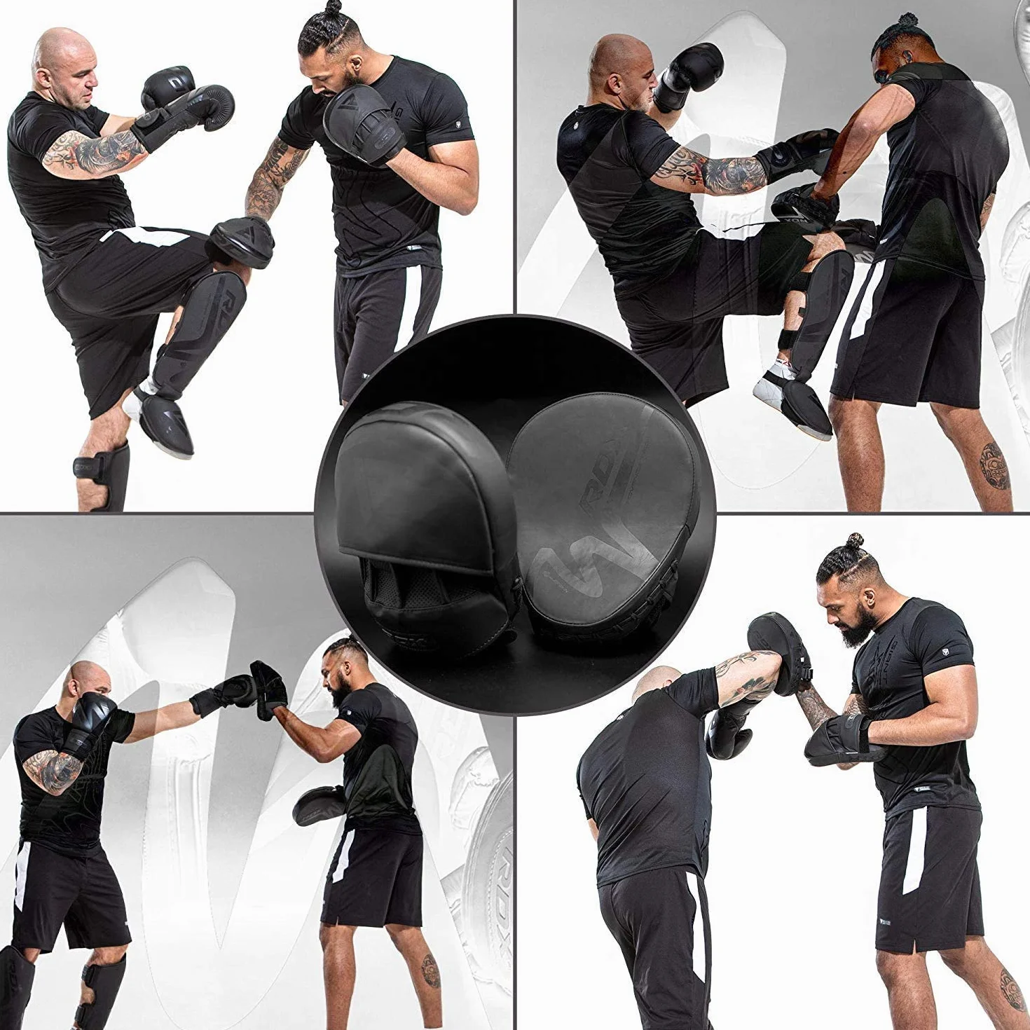 RDX Guantes de Boxeo para Enfoque, Almohadilla de Mano Curvada de Piel con Correa Ajustable