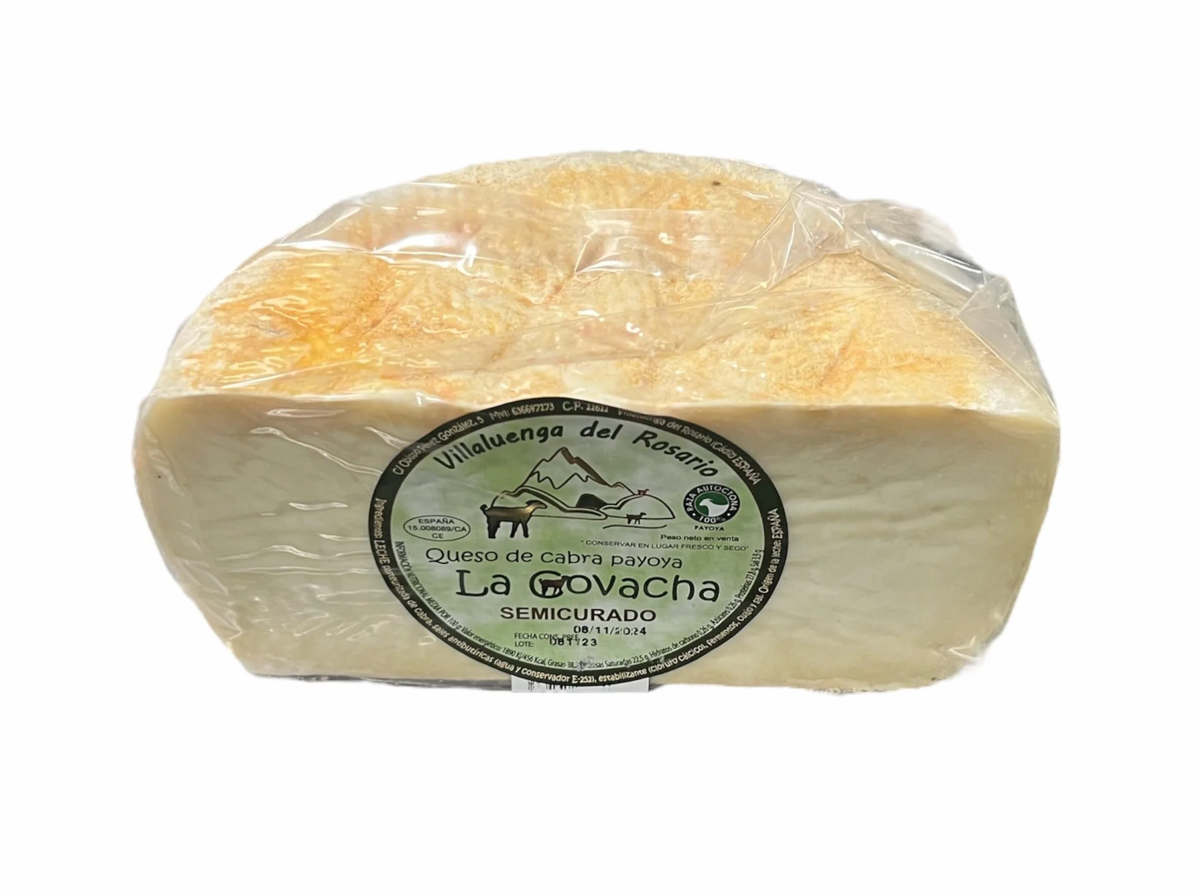Queso semicurado de Cabra Payoya Artesano: Un viaje gustativo a la Sierra de Grazalema. La Covacha fusiona la tradición y la calidad en cada rincón de este queso excepcional. (1/2 Pieza 1KG APROX)