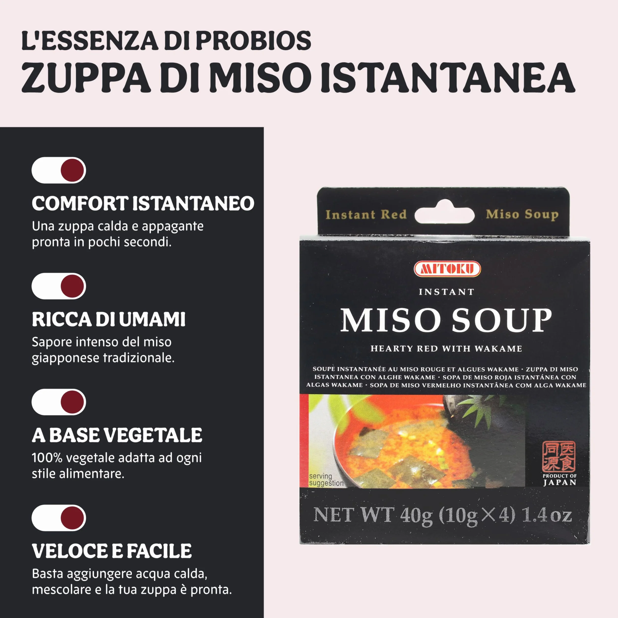 Probios Sopa de miso roja instantánea con algas Wakame bio embalaje (4x10g) 40g