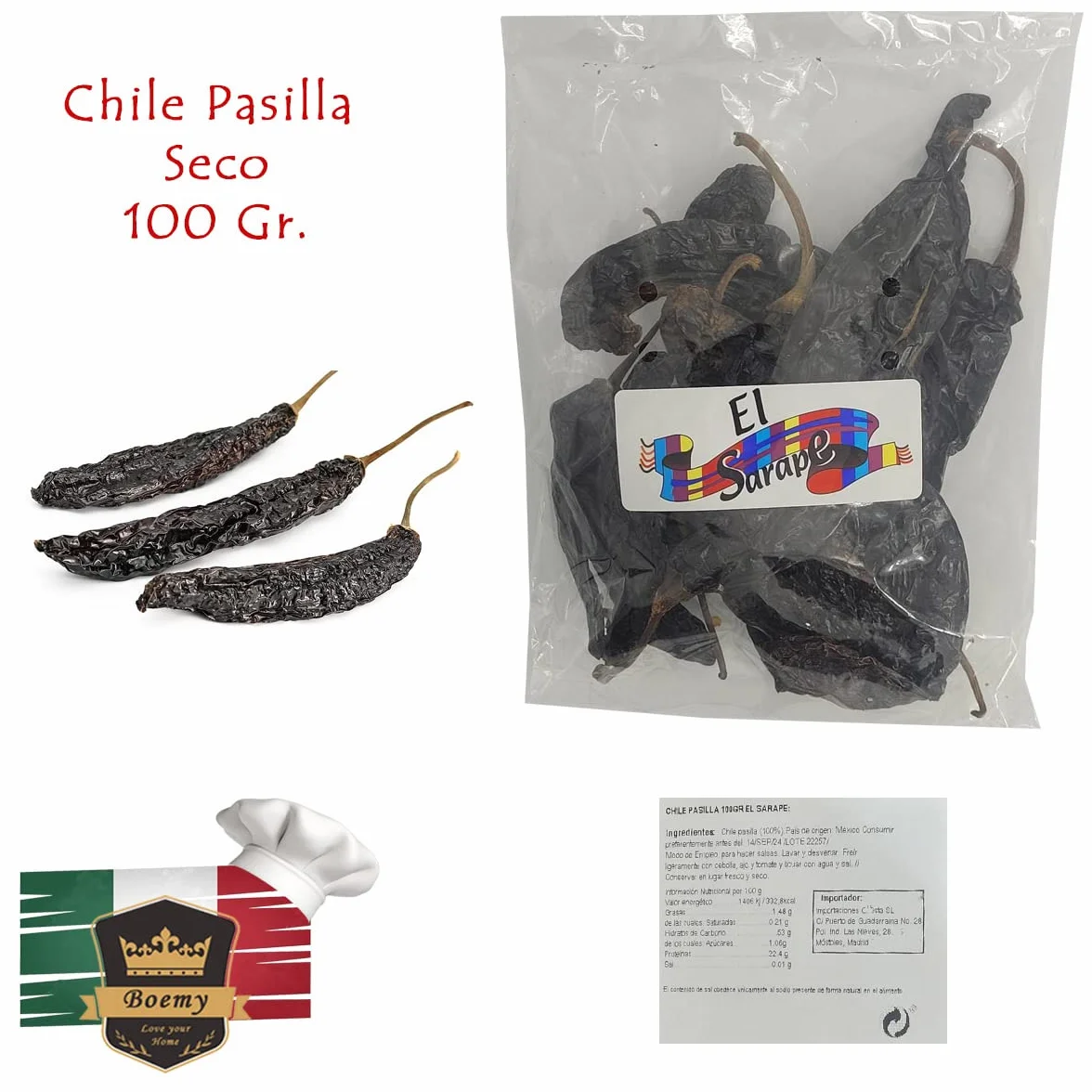 El Sarape Pack Chiles Mexicanos 4 Variedades Chiles Secos 100g Chile de Árbol Guajillo Pasilla Ancho