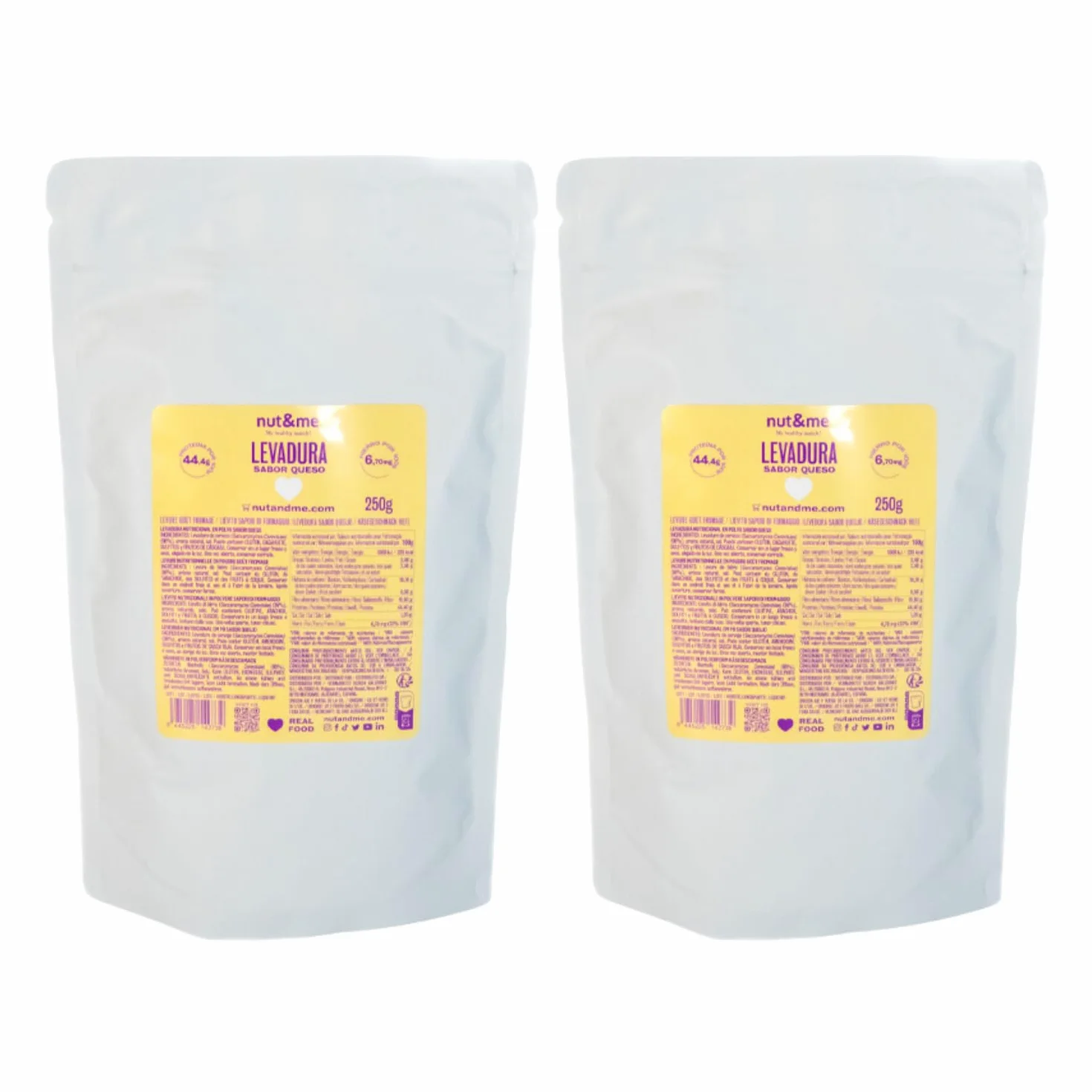 Levadura Nutricional Sabor Queso 500 gr nut&me, Levadura en Polvo, Alto en proteínas, Vegano, Pack 2 x 250 gr