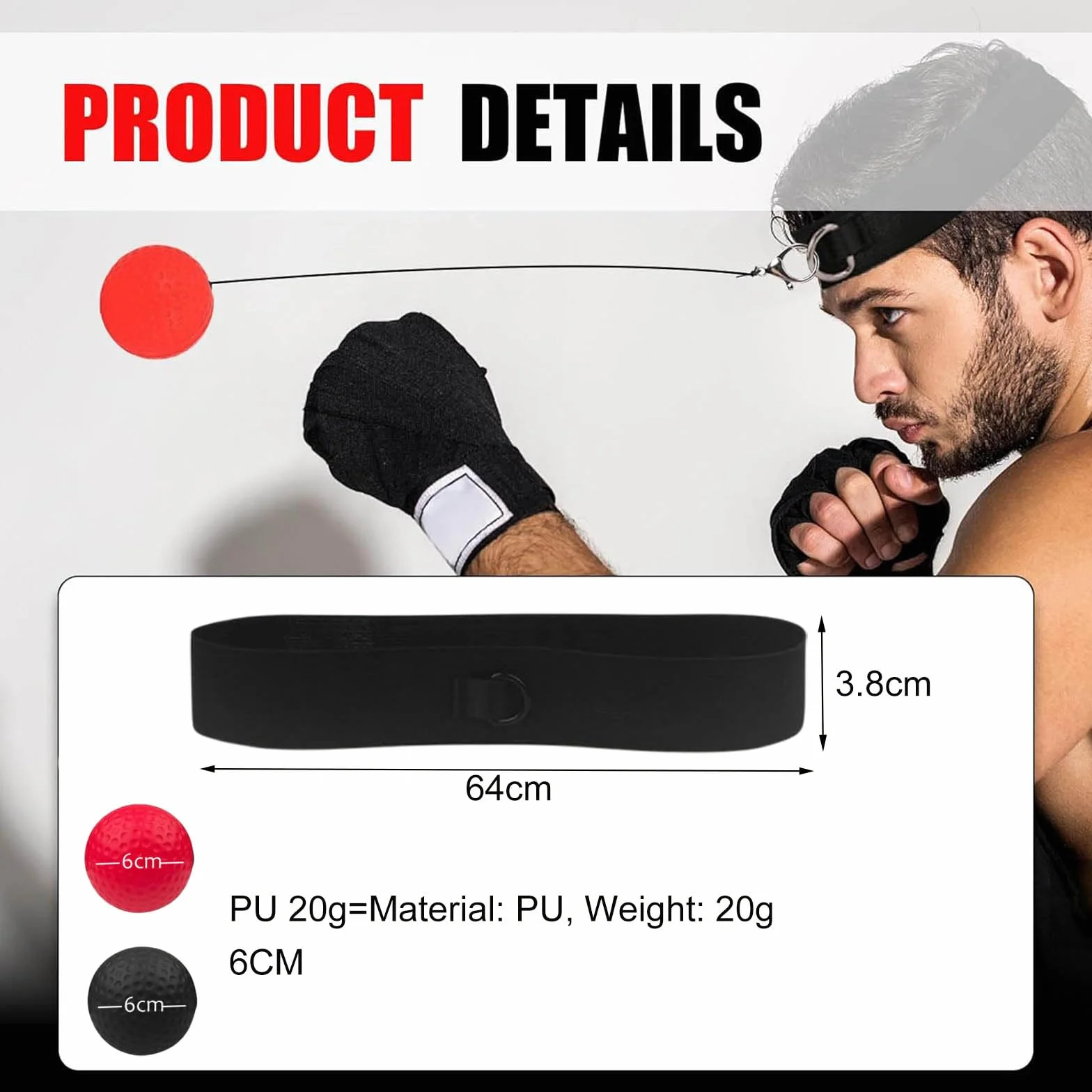 Bola de Entrenamiento de Boxeo, Pelota Reflejos, Diadema Ajustable, 2 Pelotas de Reacción, Mejora Velocidad, Enfoque, Compacta