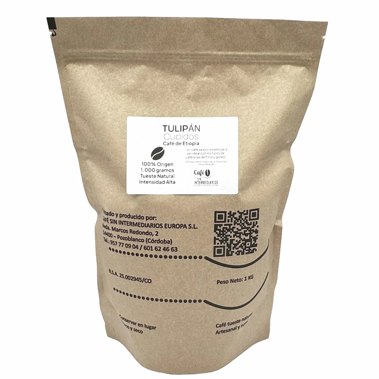 CAFE SIN INTERMEDIARIOS - Tulipan Café Etiopía En Grano sin moler - Tostado Semanal - Envasado al envío - Intensidad de sabor alta - Ideal para Café Solo