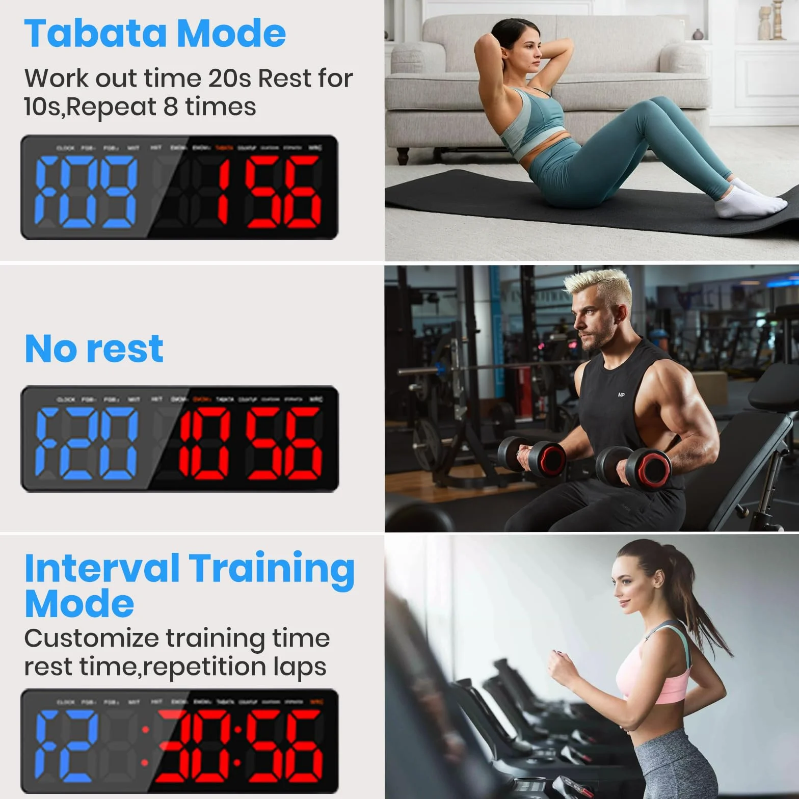 Temporizador de Gimnasio LED 16.5" Grande Reloj de Pared Digital con Countdown & Up Cronómetro, Brillo y Volumen Ajustable, Control Remoto
