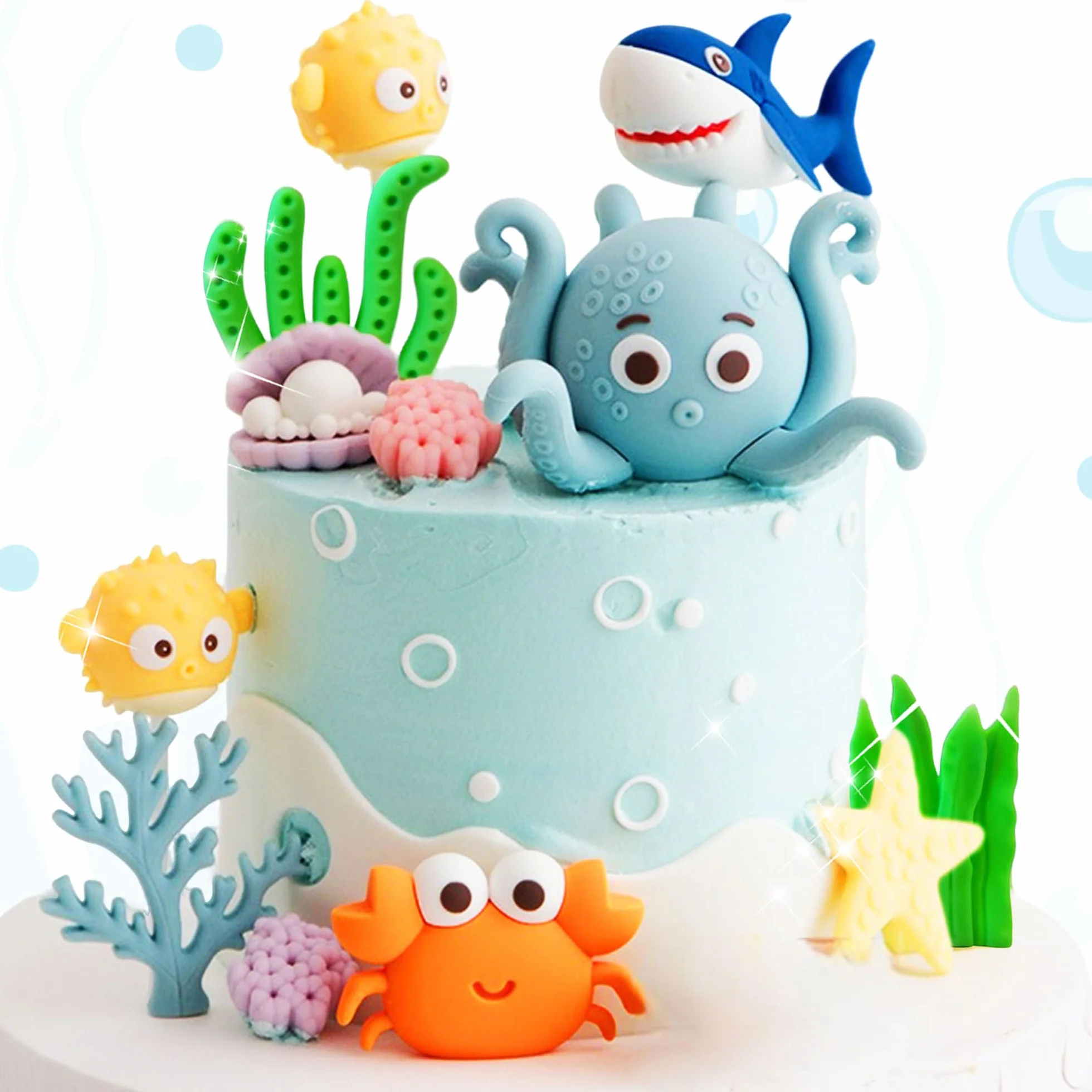 decoración torta animales marinos cumpleaños temática oceánica adornos pastel criaturas marinas figura superior para temática submarina decoración fiesta baby shower