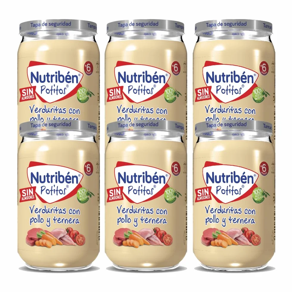 Nutribén Potitos | Tarrito de Verduras con Pollo y Ternera | Para Bebés a partir de 6 Meses | Sin Almidones | Sin Azúcares Añadidos | Sin Gluten, Huevo, Leche | Pack de 6 Unidades | 1410 g