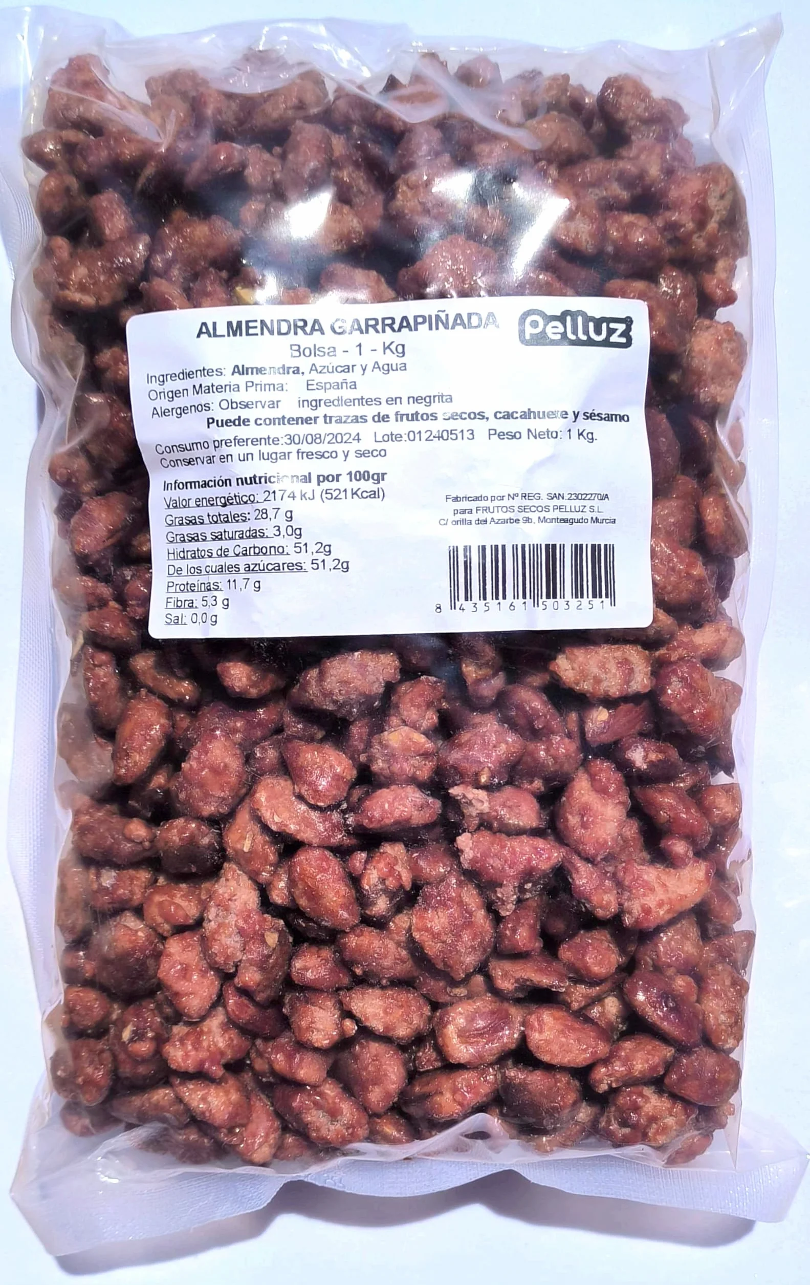 Almendra Garrapiñada - 1kg - Origen España - SIN CONSERVANTES NI COLORANTES - solo azucar y agua - pelluz
