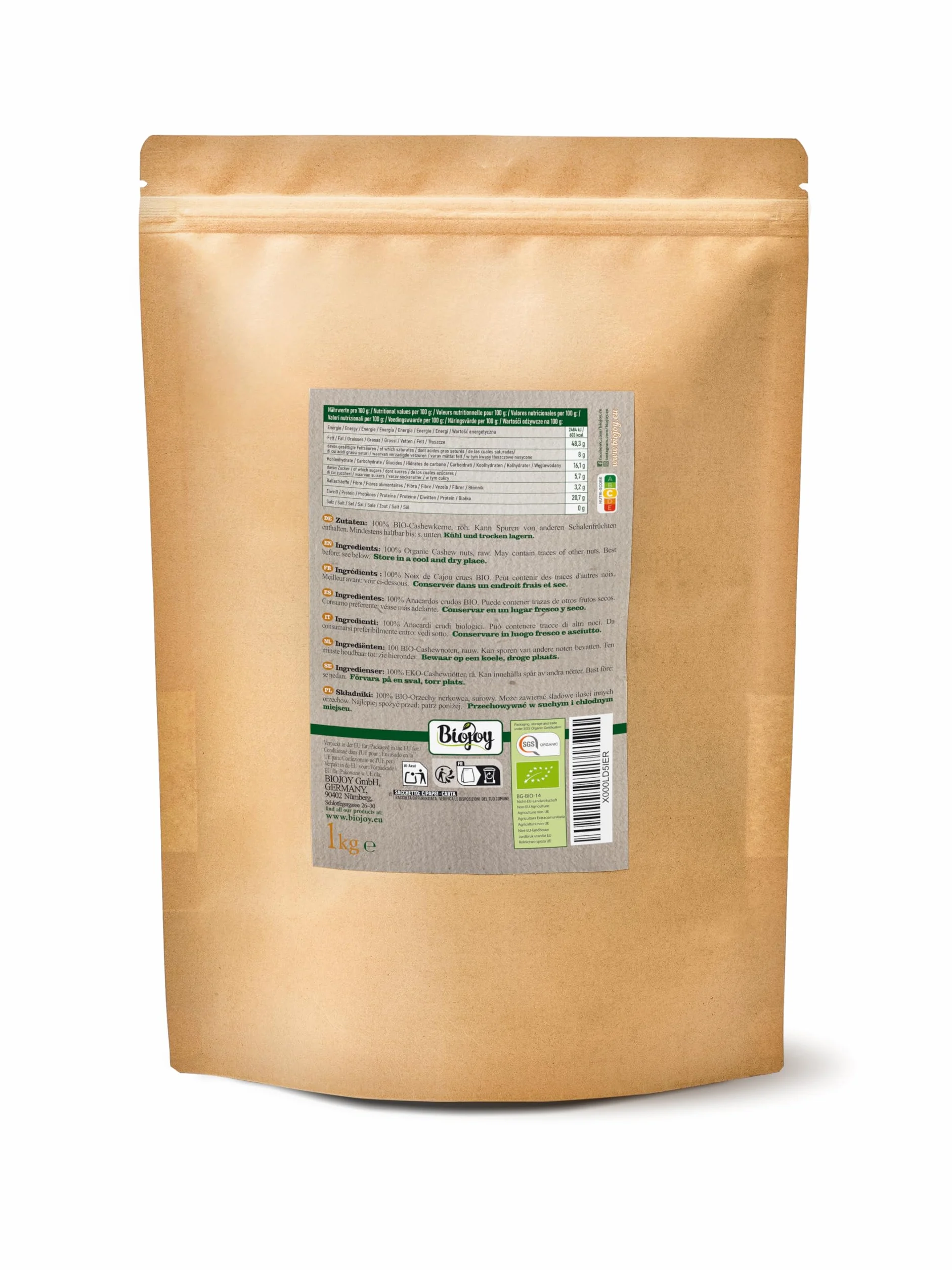 Biojoy Anacardos Crudos Ecológicos 1 kg Naturales Enteras