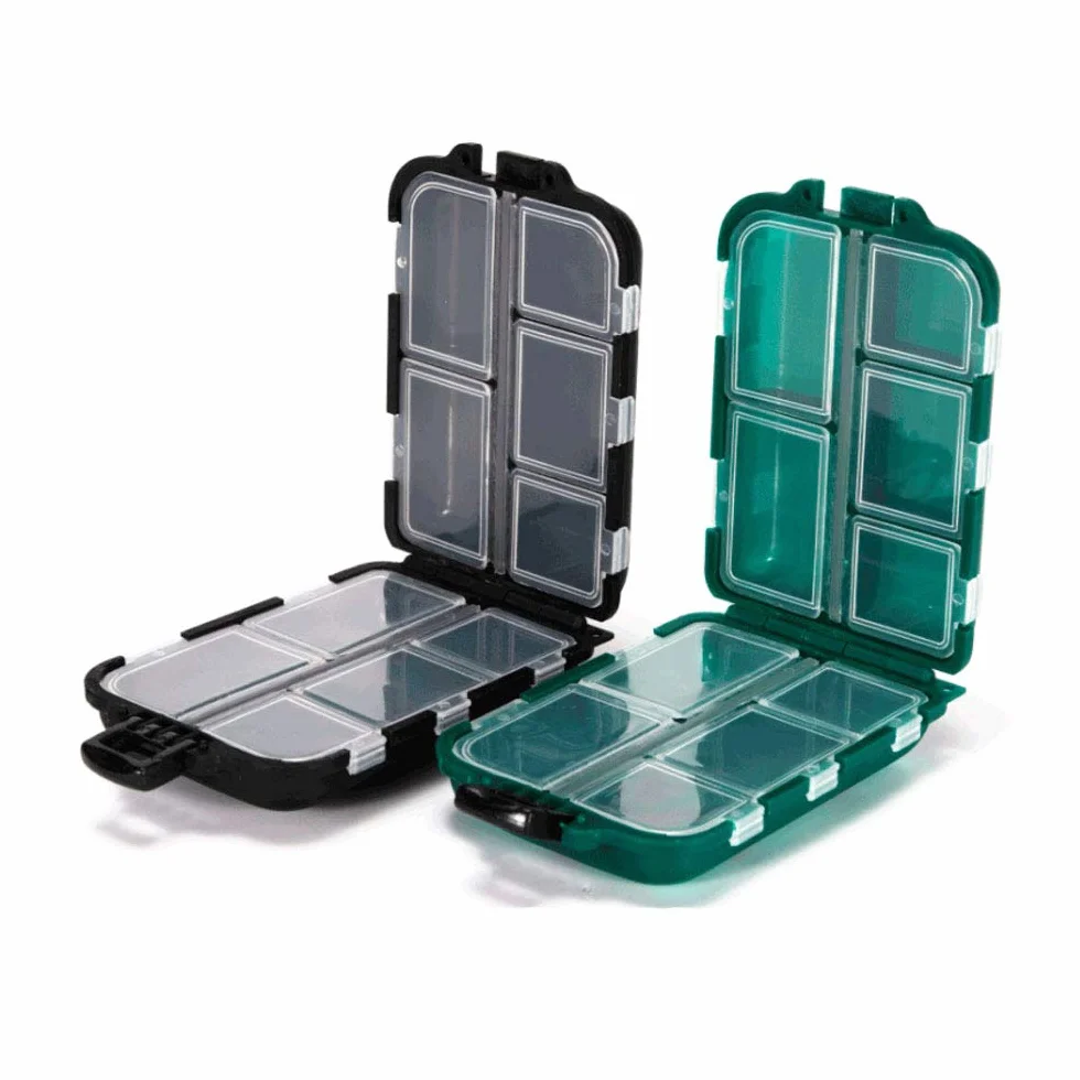 Caja de aparejos de pesca resistente al agua, 2 unidades, 10 compartimentos