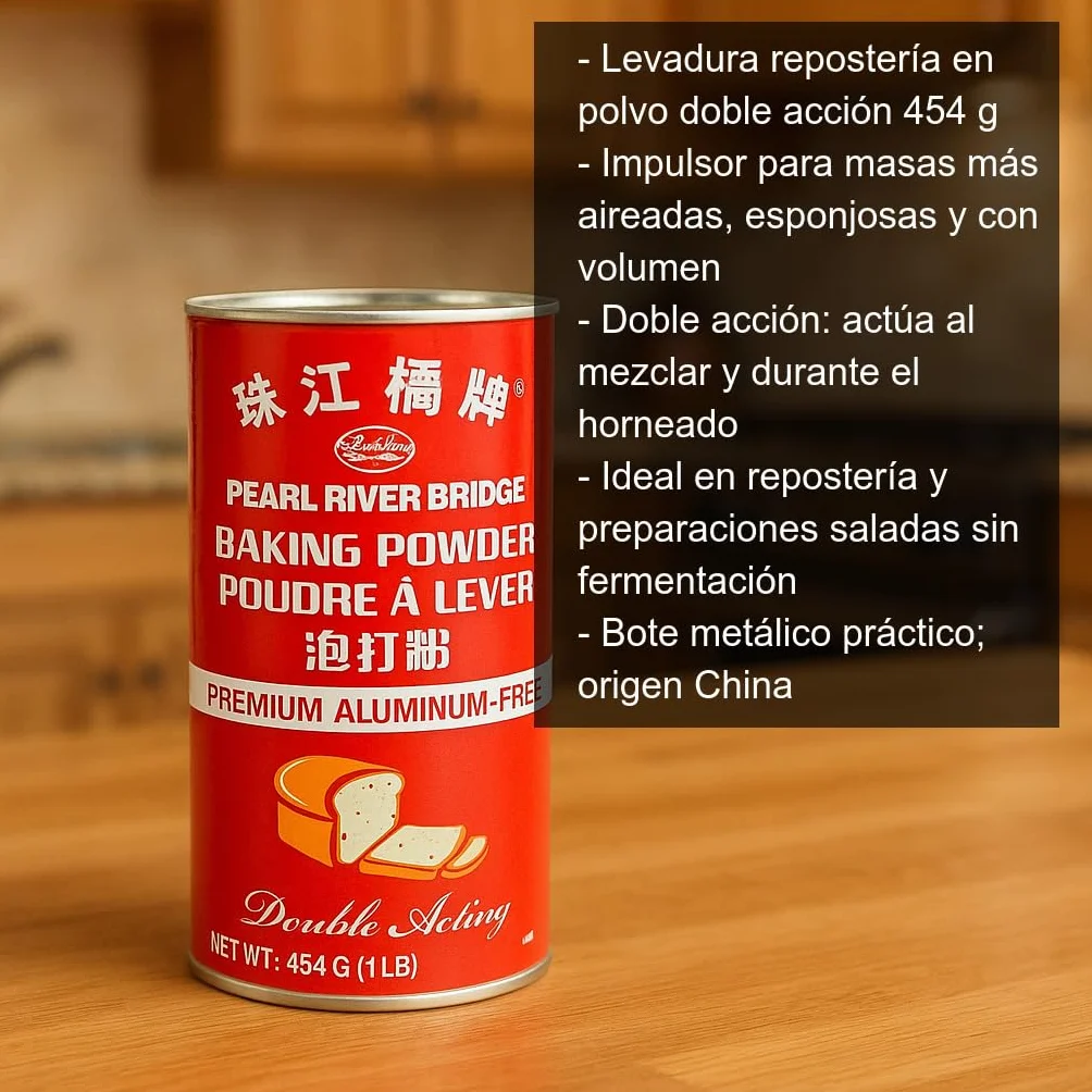Levadura química en polvo doble acción 454 g para repostería y masas rápidas, impulsor para bizcochos, magdalenas, muffins, tortitas y rebozados más ligeros