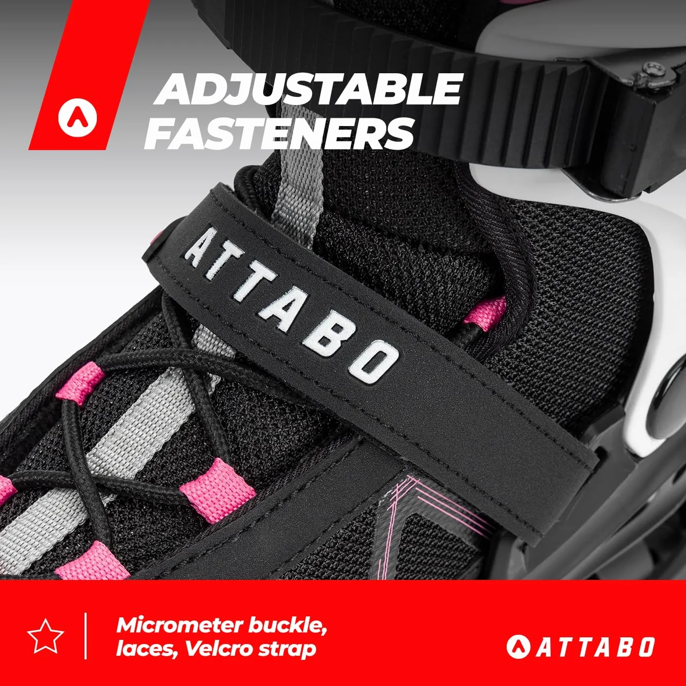 ATTABO Patines en línea Bliss Mujer 37-42 EU Bota Semirrígida Chasis Aluminio Ruedas 80 mm PU Rodamientos ABEC-7 Ajustable Rosa