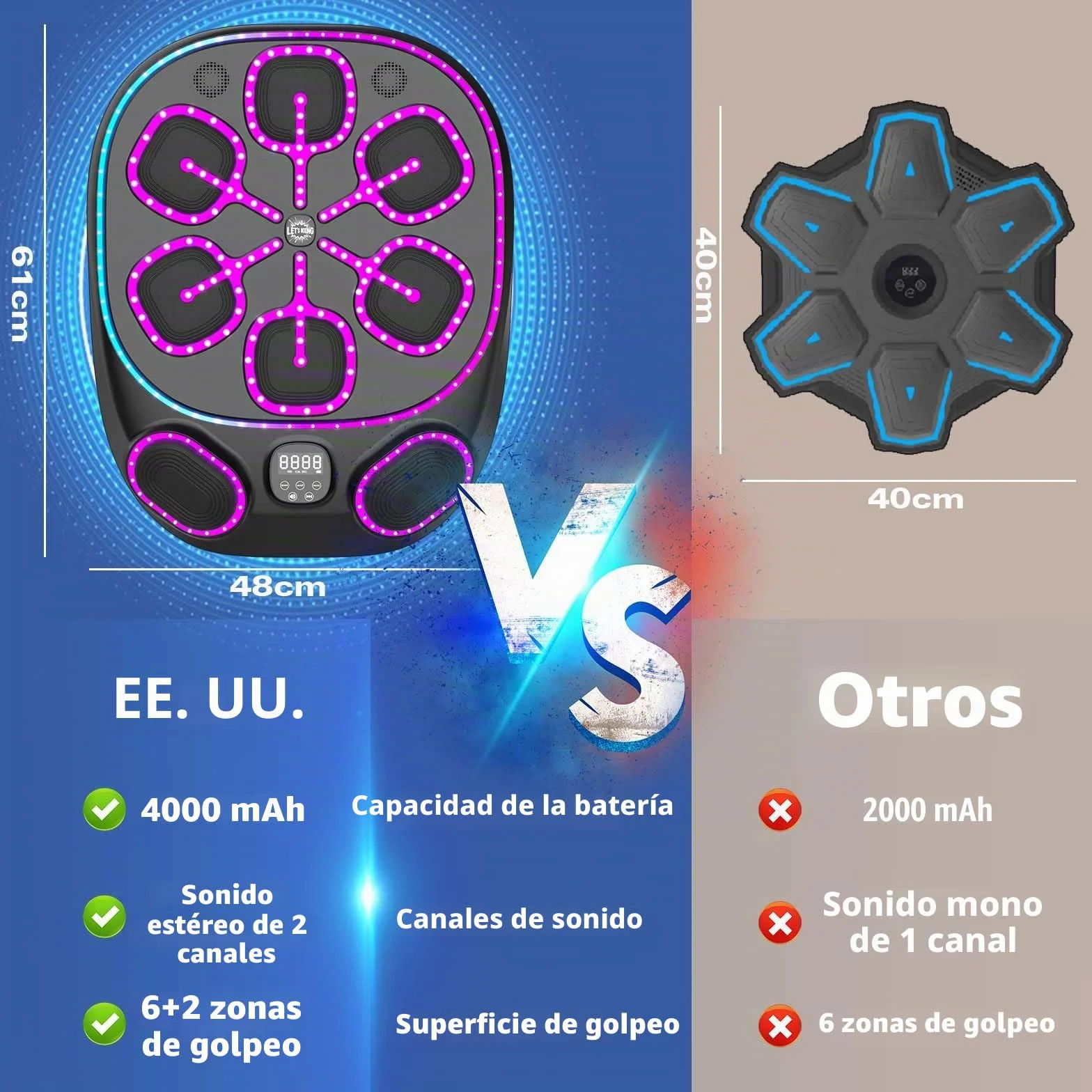 Máquina de Boxeo Musical con Luces LED Bluetooth 9 Modos de Velocidad para Niños y Adultos