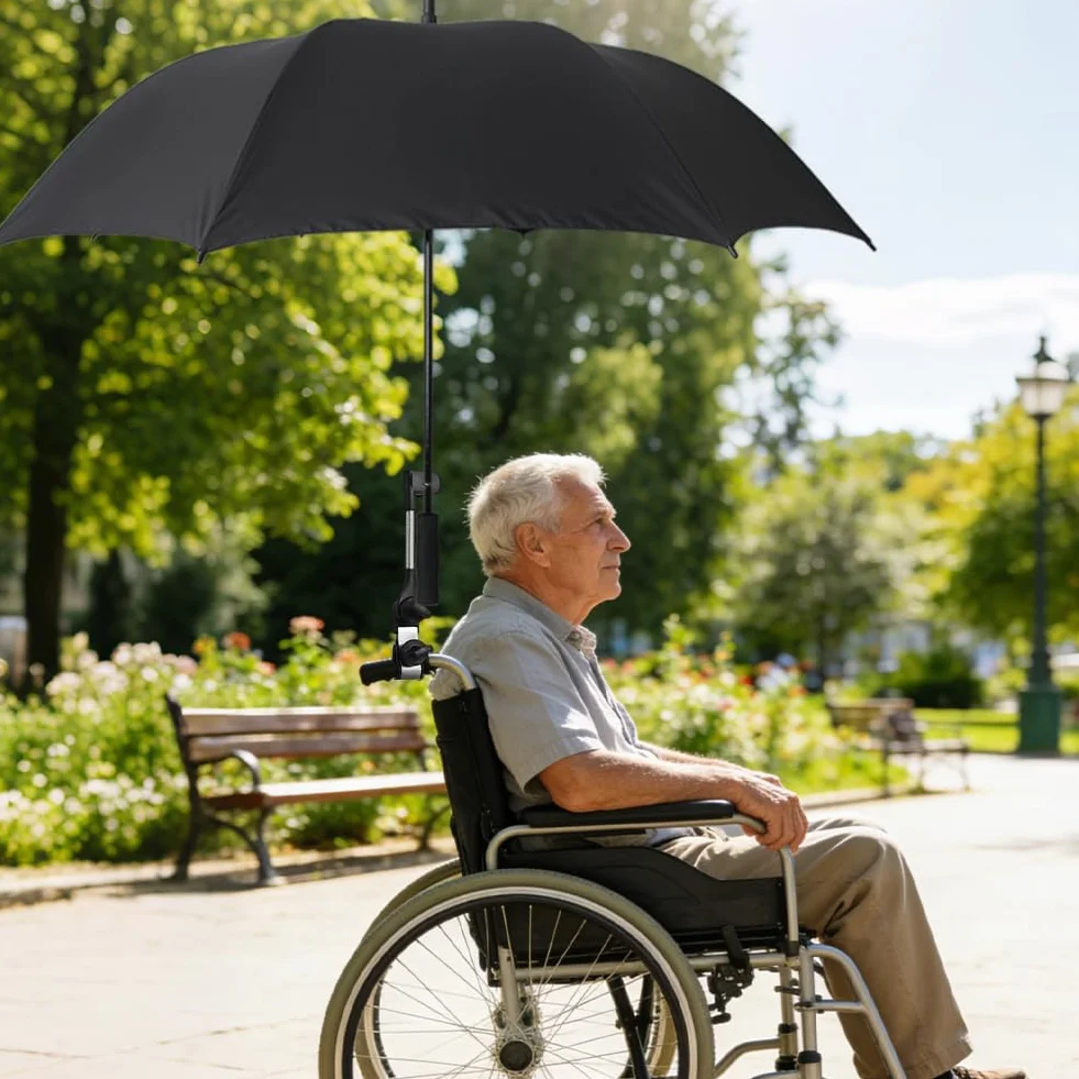 Soporte universal ajustable para paraguas de andador, cochecito, silla de ruedas, bicicleta