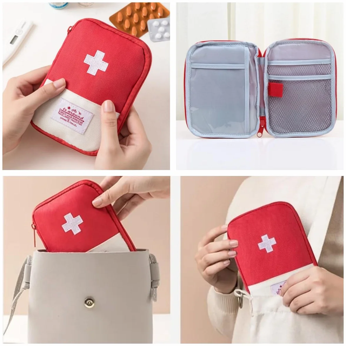 Botiquín de Primeros Auxilios 2 Piezas Bolsa para Medicamentos Viaje Camping Rojo