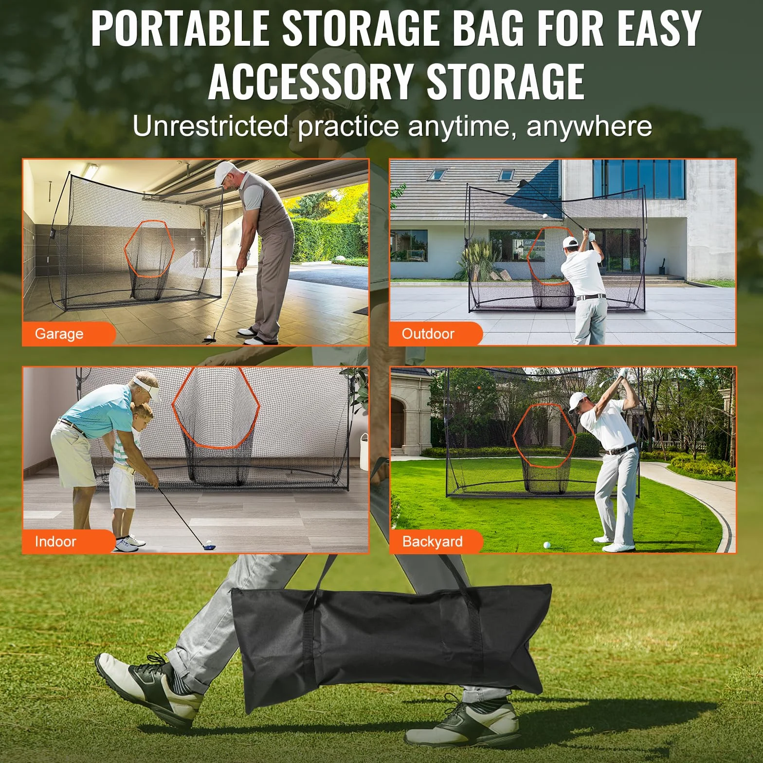 VEVOR Red de Práctica de Golf 329 x 95 x 217 cm Campo Personal Interior Exterior Portátil para Hogar Con Marco de Fibra de Vidrio y Bolsa de Transporte