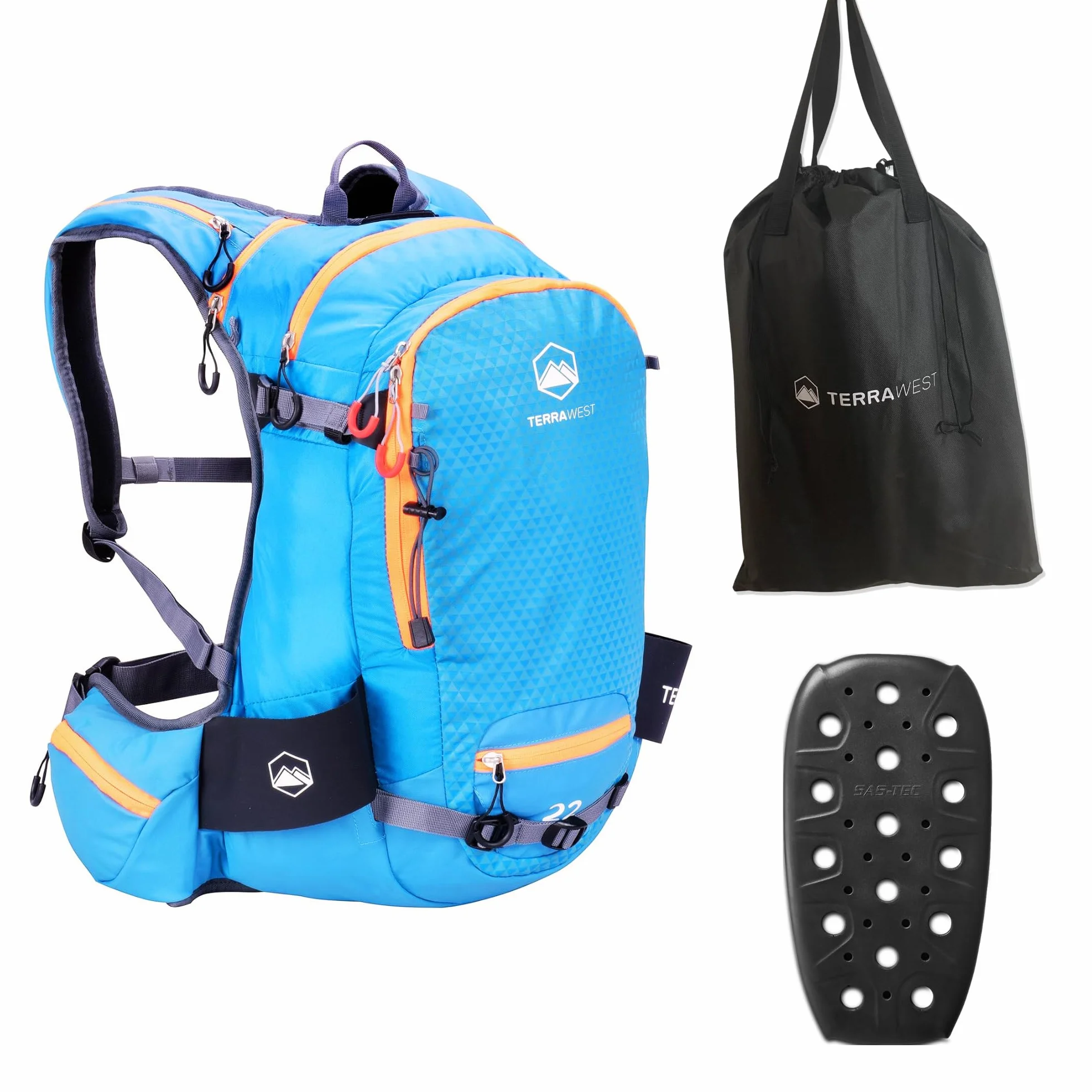 Mochila de esquí Core 22 con reflector Recco y protector de espalda azul océano naranja