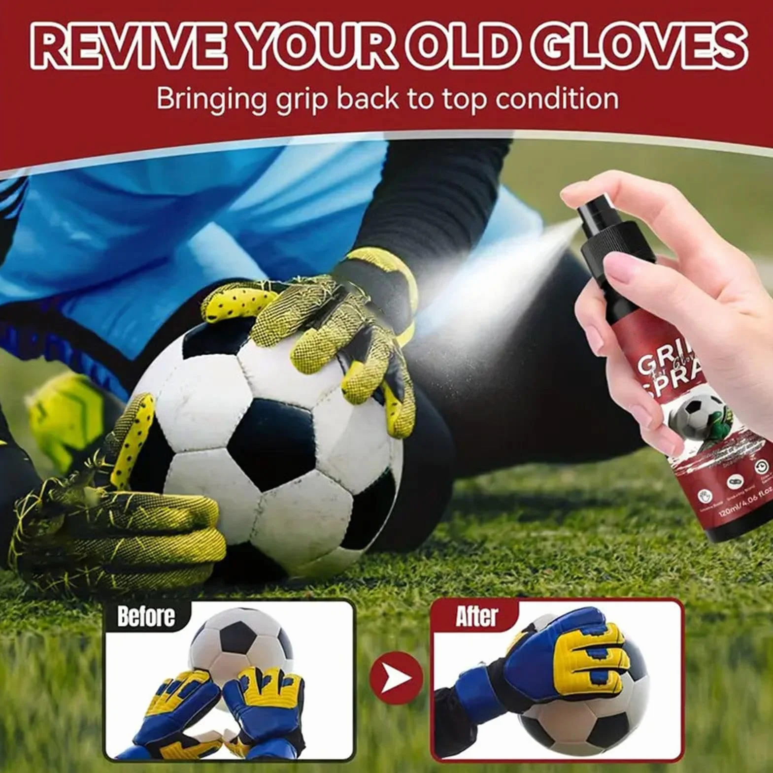 Spray Antideslizante para Guantes de Portero 120ml Secado Rápido Fútbol Baloncesto