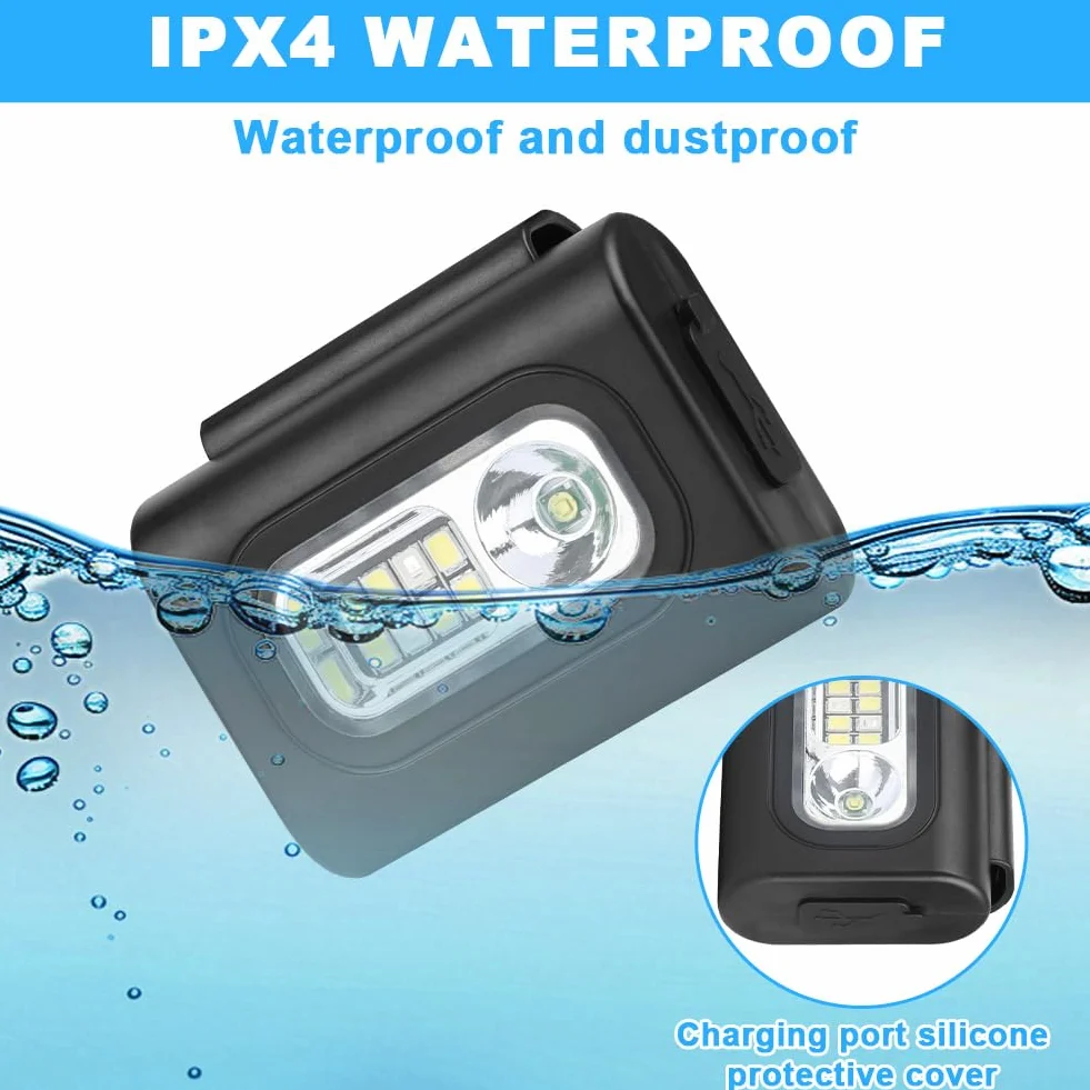 Linterna Frontal Portátil LED con Clip Magnético Ajustable, 6 Modos, Impermeable, USB Recargable